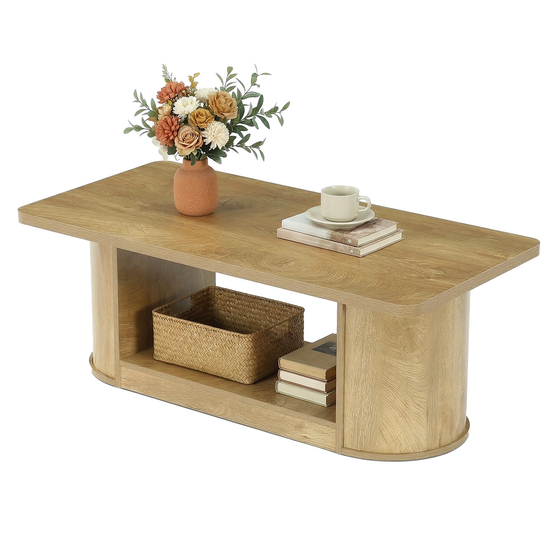 Tribesigns Mesa de centro de 120 cm moderna con estante rectangular de 2 niveles para sala de estar con almacenamiento