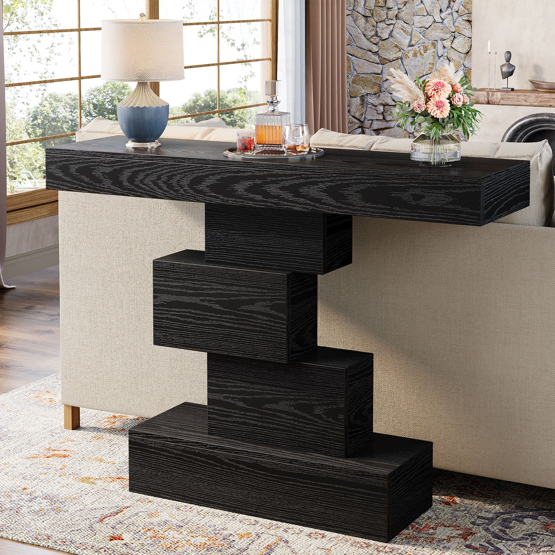 Tribesigns Consola de 108 cm, Mesa auxiliar de madera para sofá con base geométrica