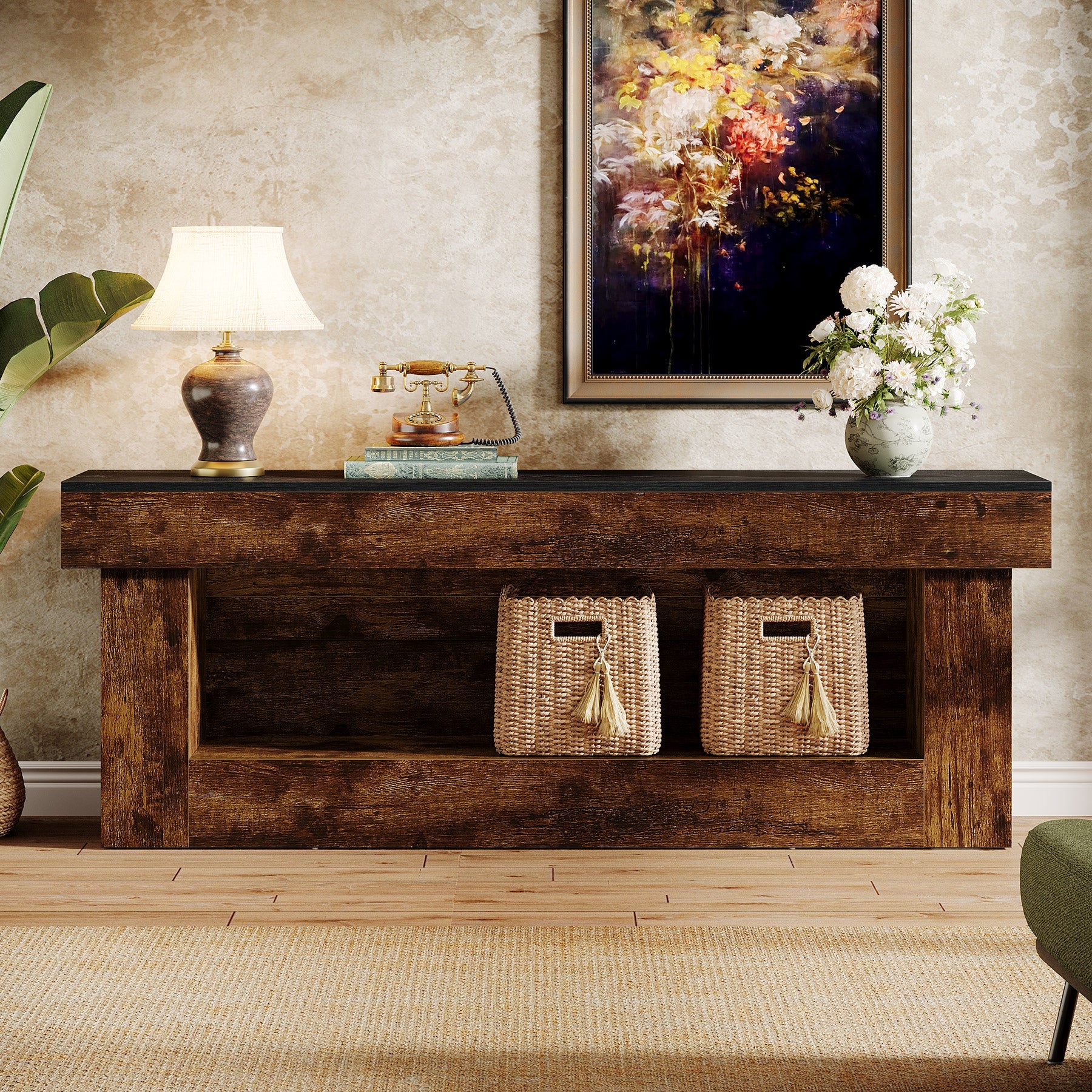Mueble bajo para TV de 160 cm con espacio de almacenamiento, Mueble moderno para televisores de 60 a 70 pulgadas