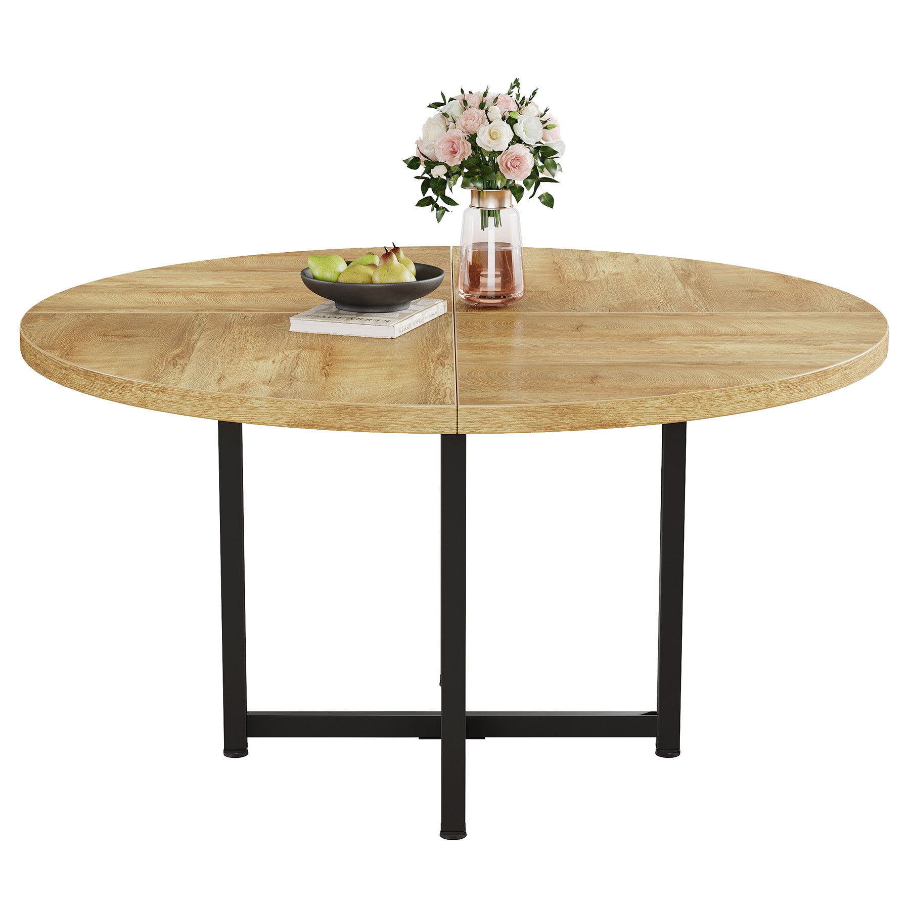 Tribesigns Mesa de comedor redonda de 120 cm, Base de metal resistente ahorra espacio