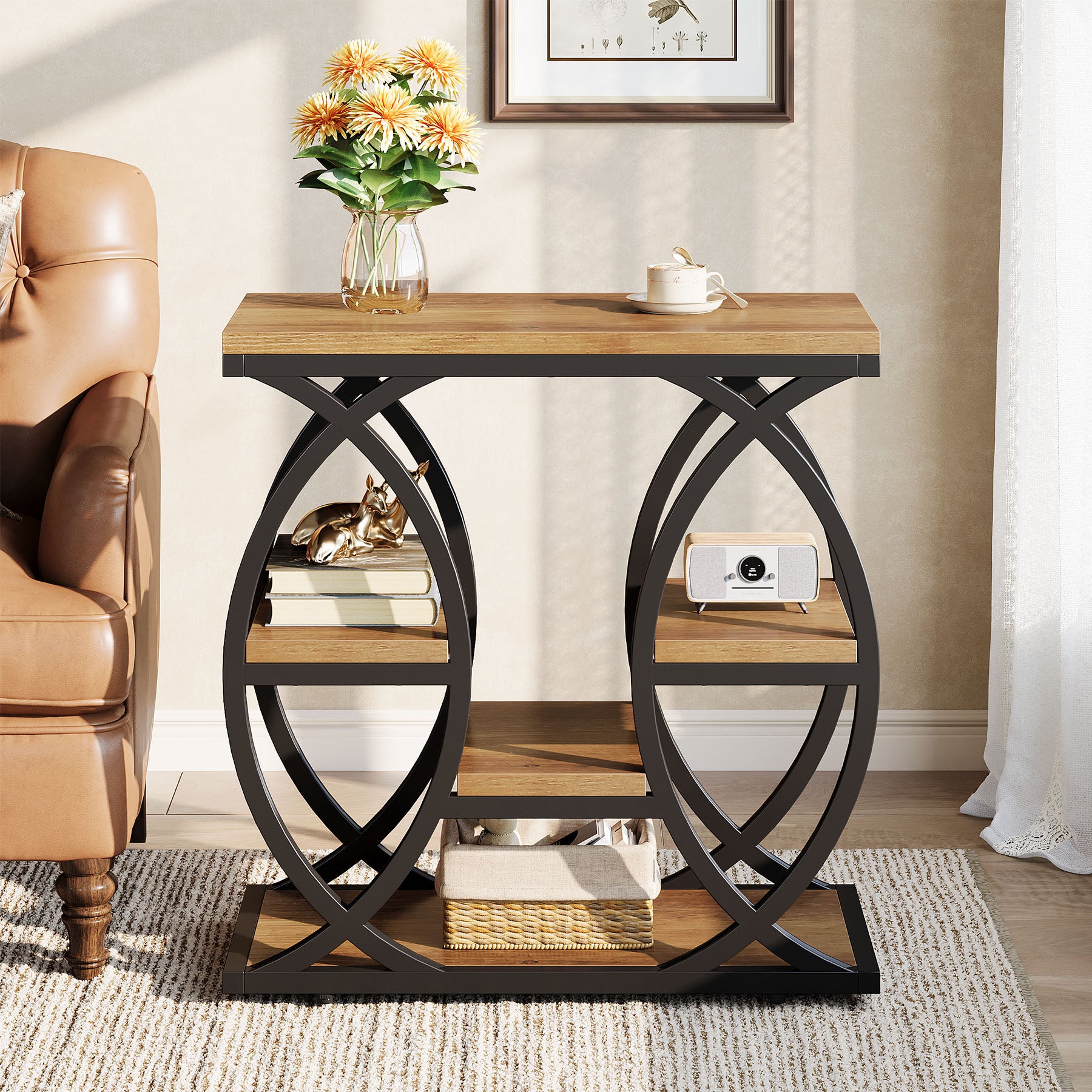 Tribesigns Mesa auxiliar con 4 estantes, Mesita de noche estrecha con espacio de almacenaje