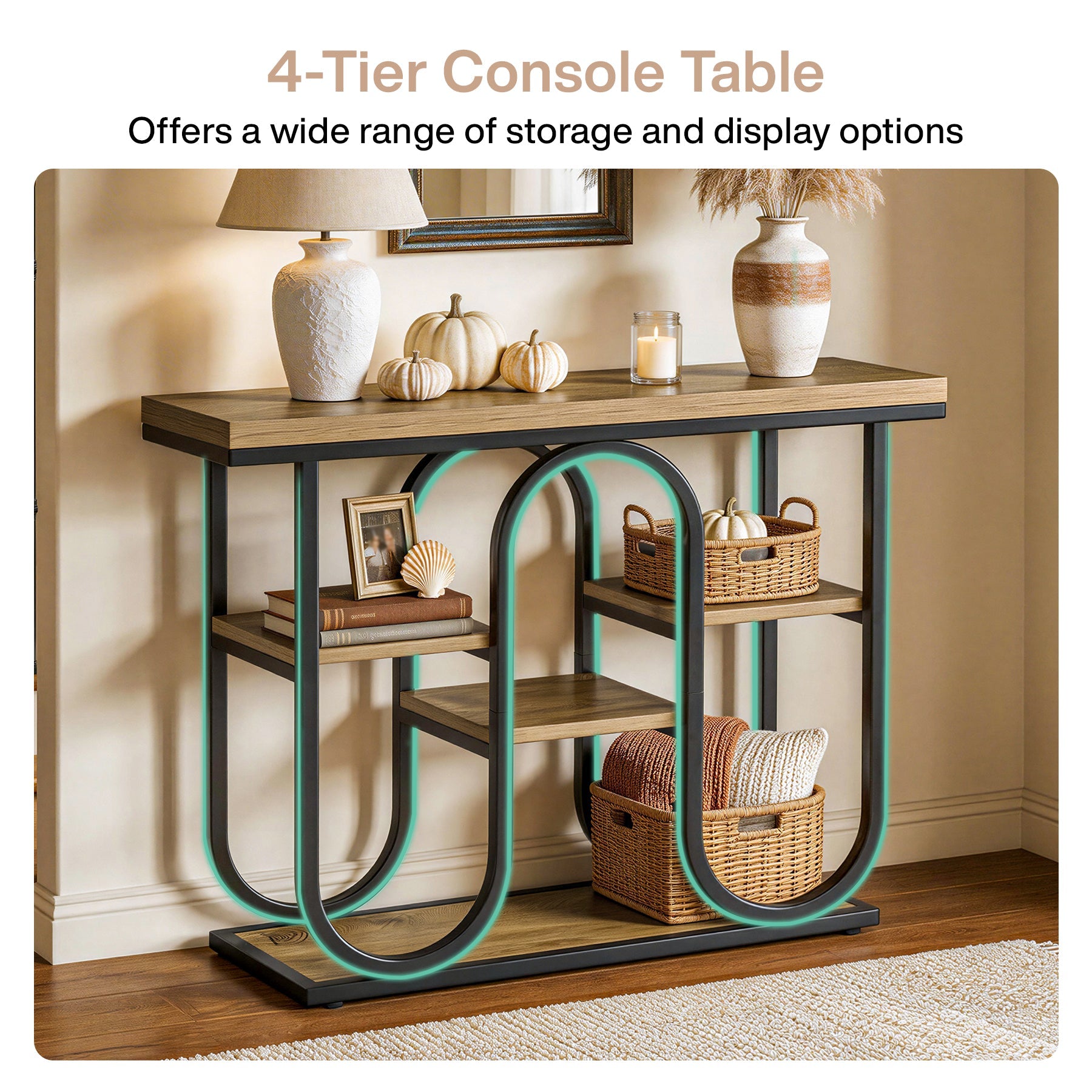 Tribesigns Mesa consola de 100 cm, Mesa de recibidor industrial de 4 niveles con estantes