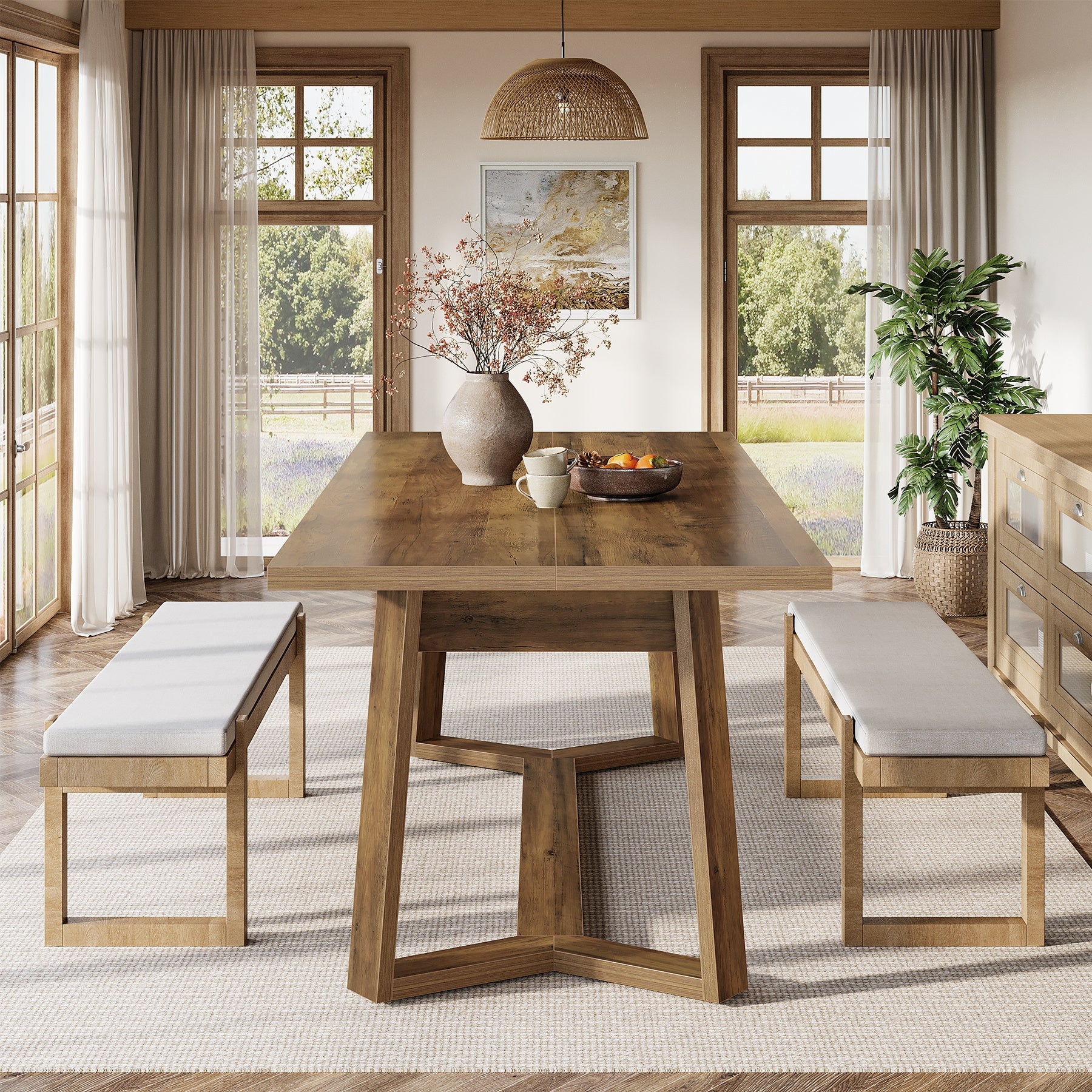 Tribesigns Mesa de comedor moderna de 120 cm para 4-6 personas MDF con aspecto de madera maciza