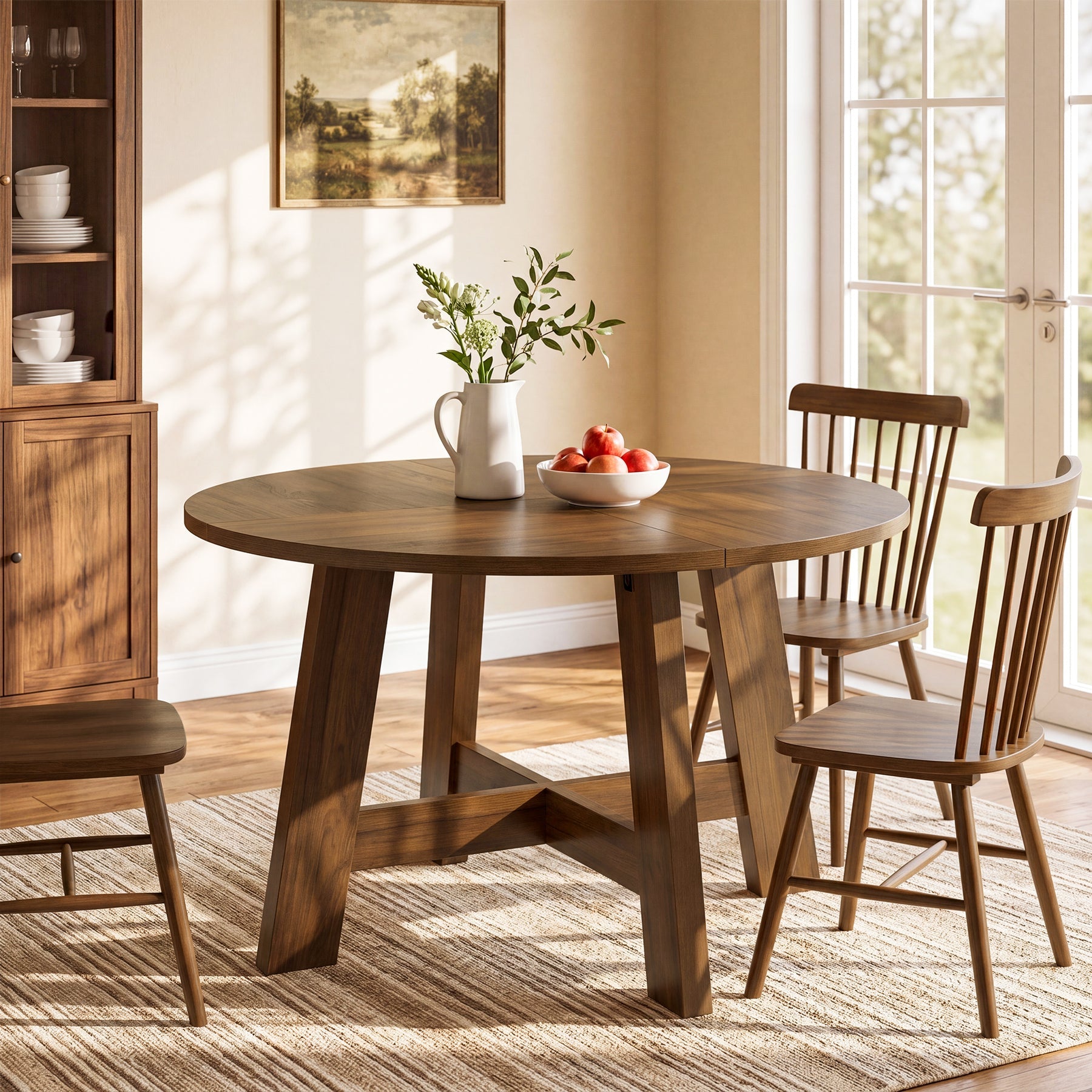 Tribesigns 118 cm ronde eettafel, farmhouse keukentafel met kruissteun voor 4-6 personen