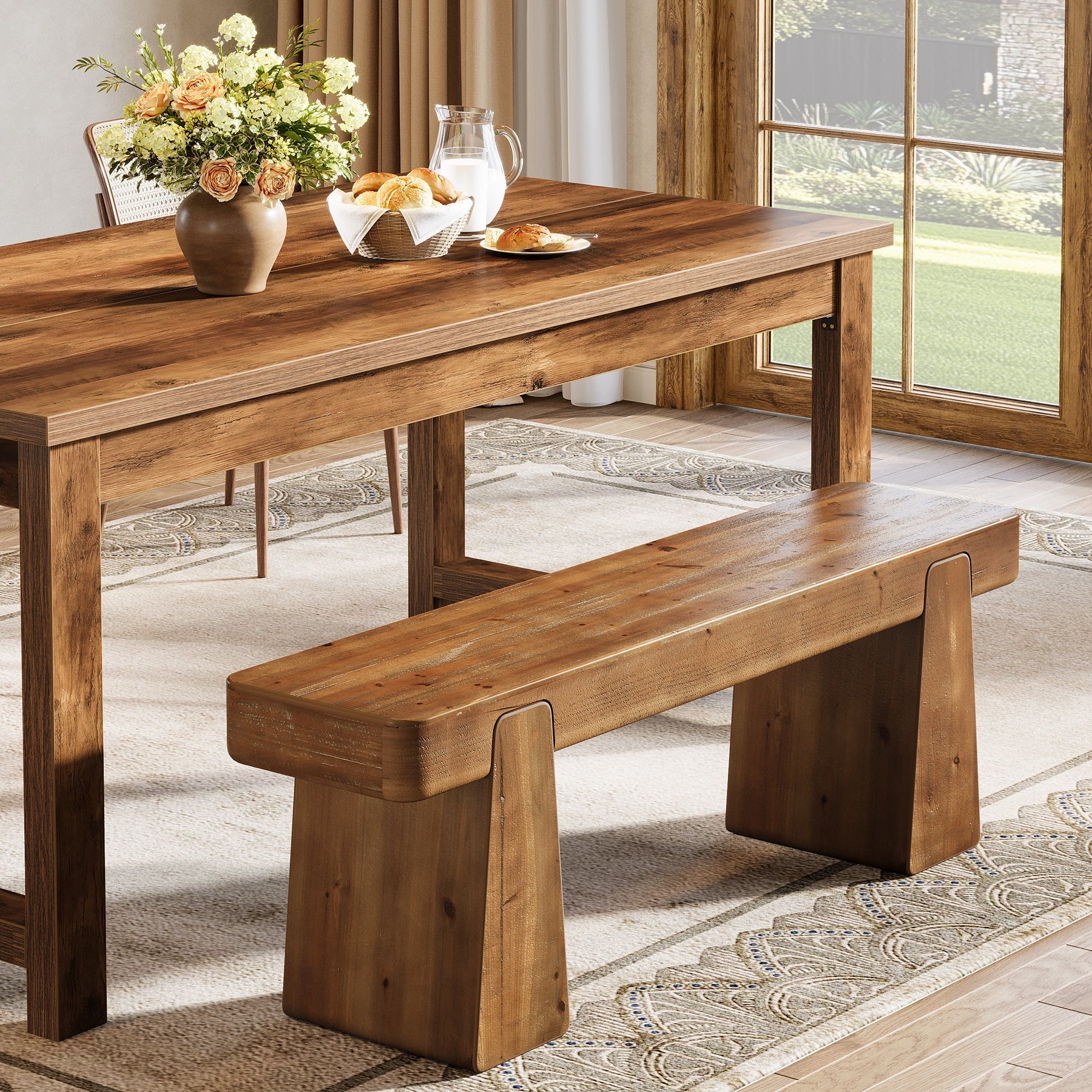 Tribesigns Banco de madera maciza 120 cm, Banco de pasillo de estilo rústico con patas reforzadas