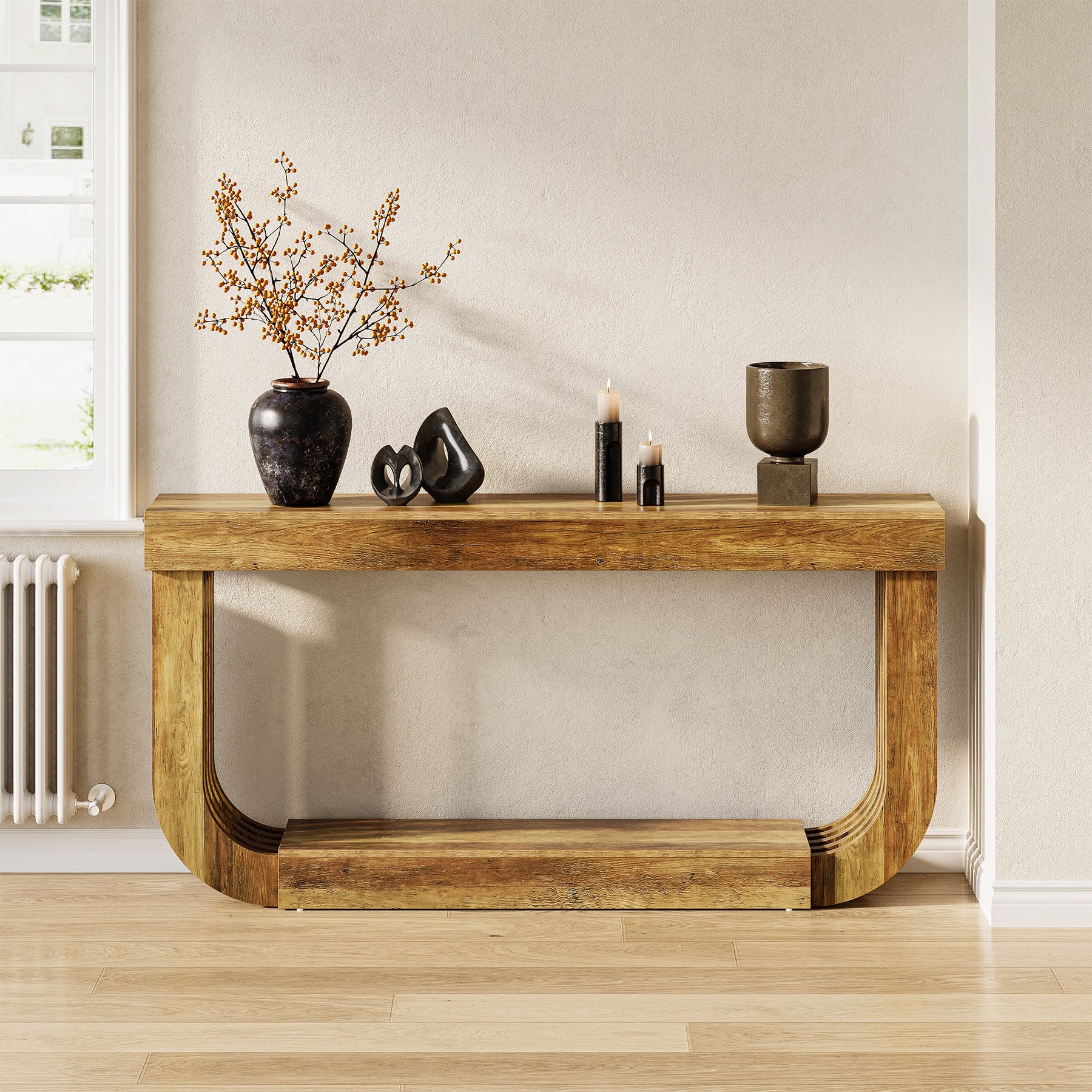 Tribesigns Consola de 180 cm, Mesa de sofá de dos niveles con pedestal en forma de U