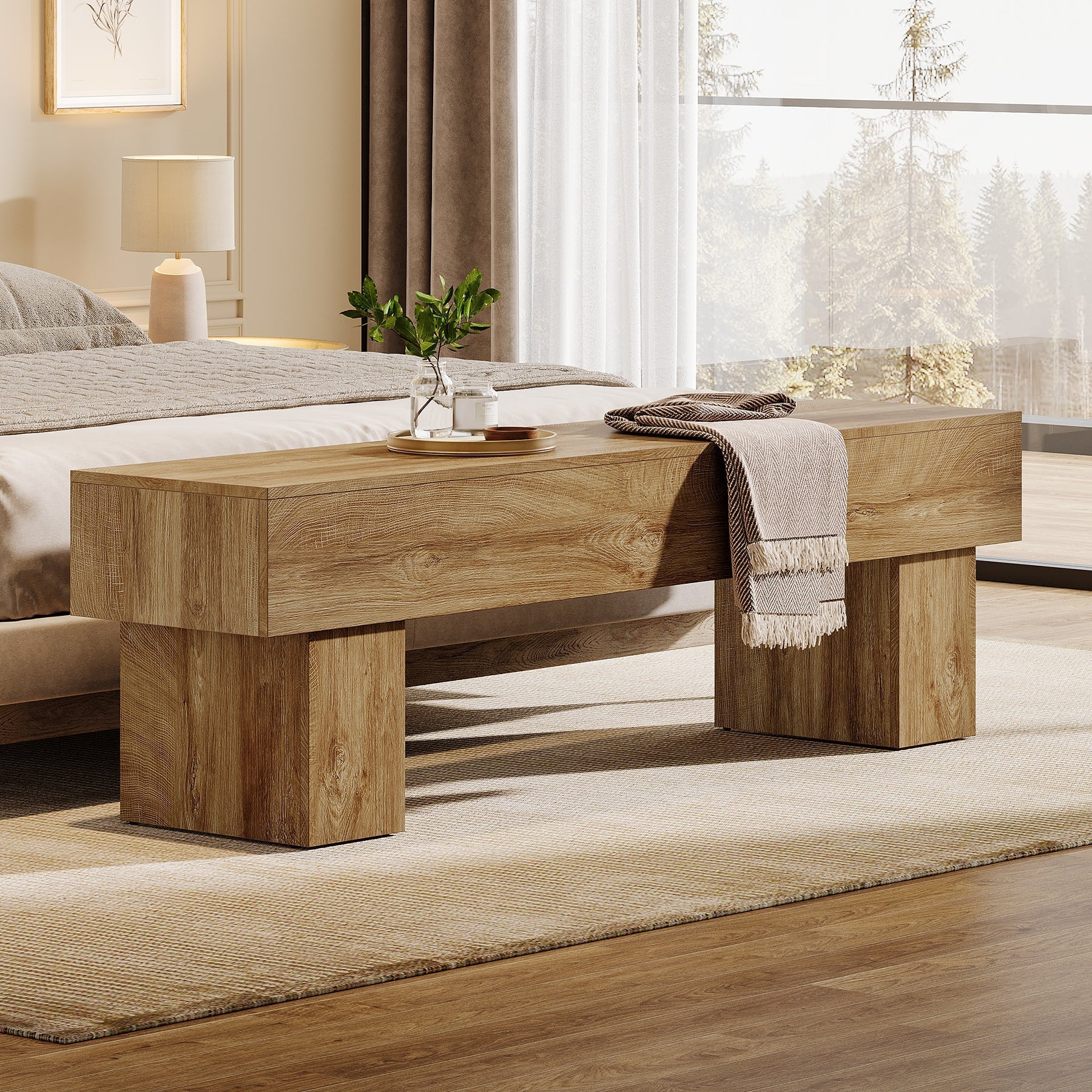 Tribesigns Banco de dormitorio extra largo de 160 cm, Banco rústico de madera para dormitorio