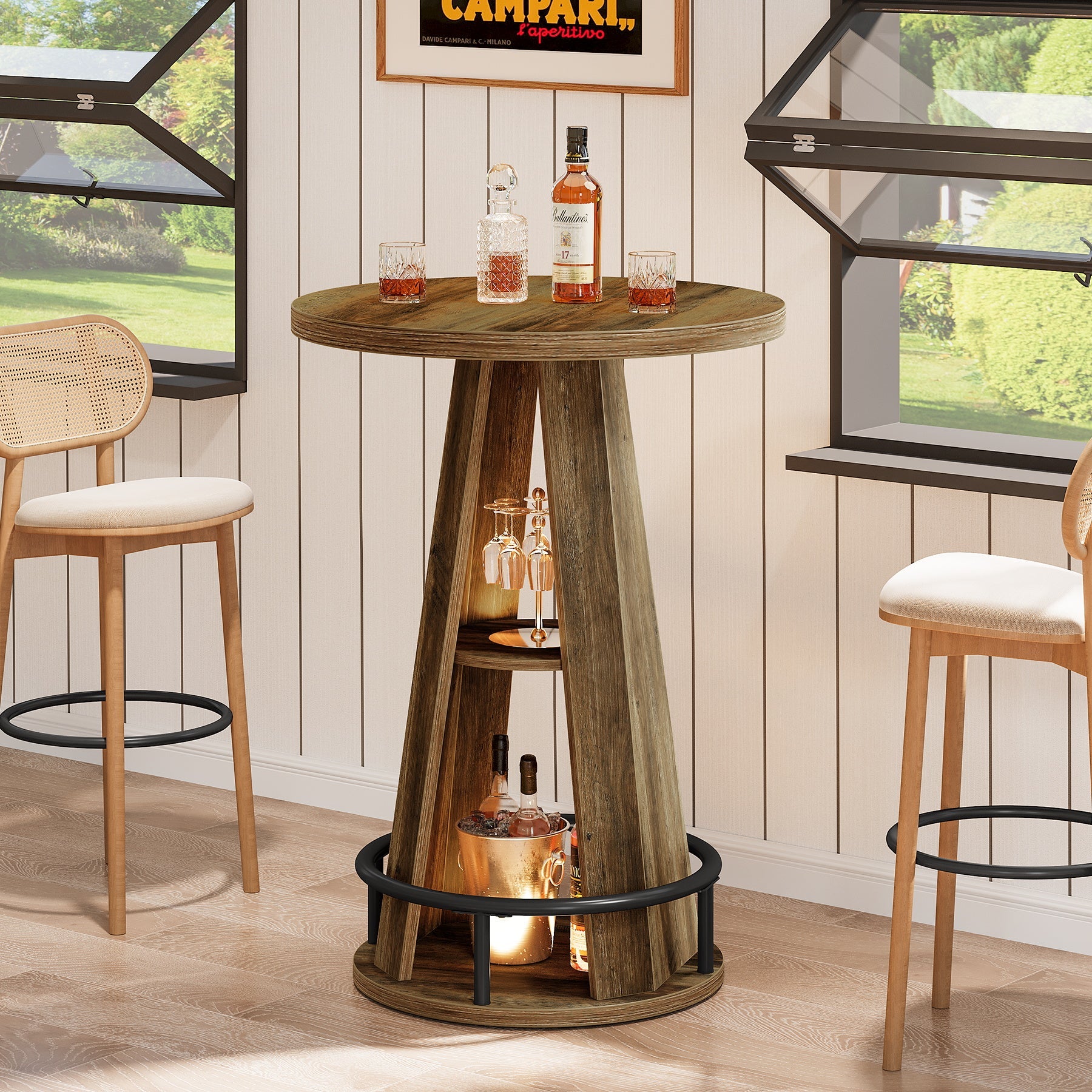 Tribesigns Mesa redonda de bar de 100 cm con almacenamiento, Mesa de bistró de estilo industrial para sala de estar, bar y espacios pequeños