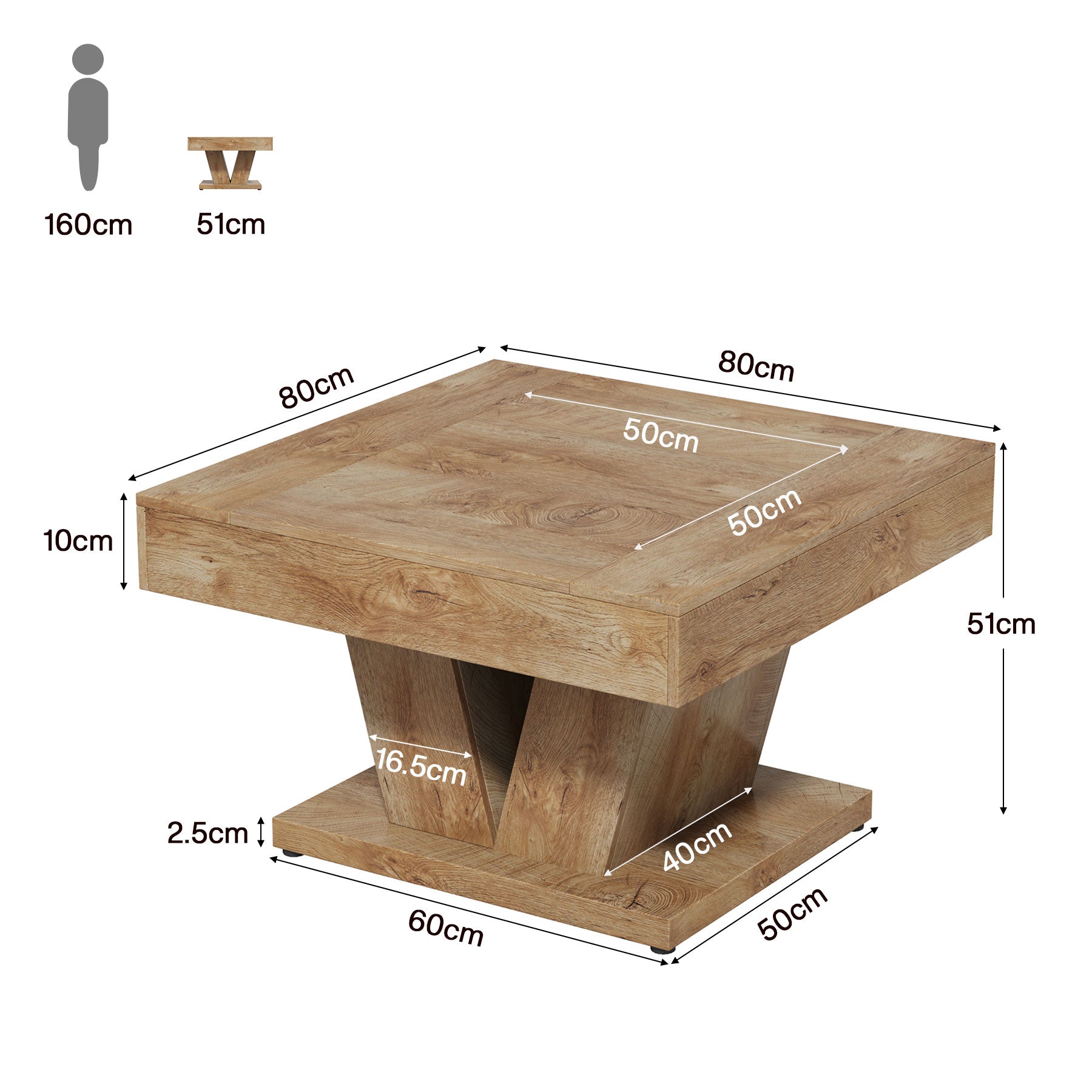 Tribesigns Mesa de centro cuadrada, Mesa de cóctel moderna de 80 cm Mesa auxiliar