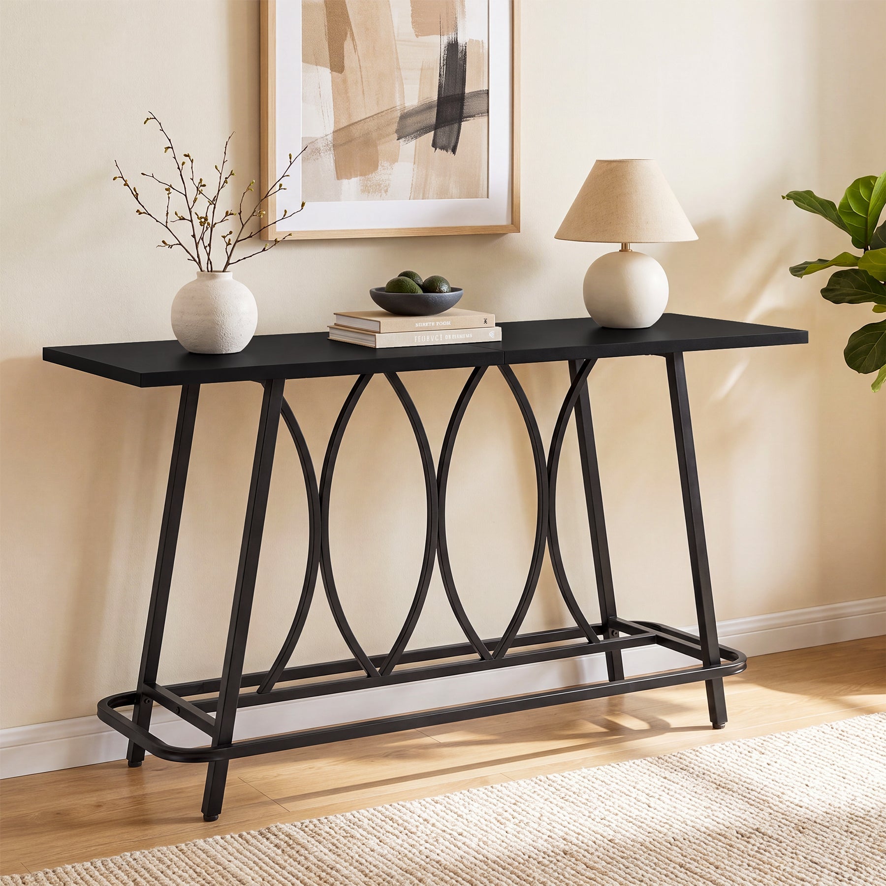 Tribesigns Mesa consola de 160 cm en estilo rústico moderno, Mesa estrecha para recibidor con estructura metálica