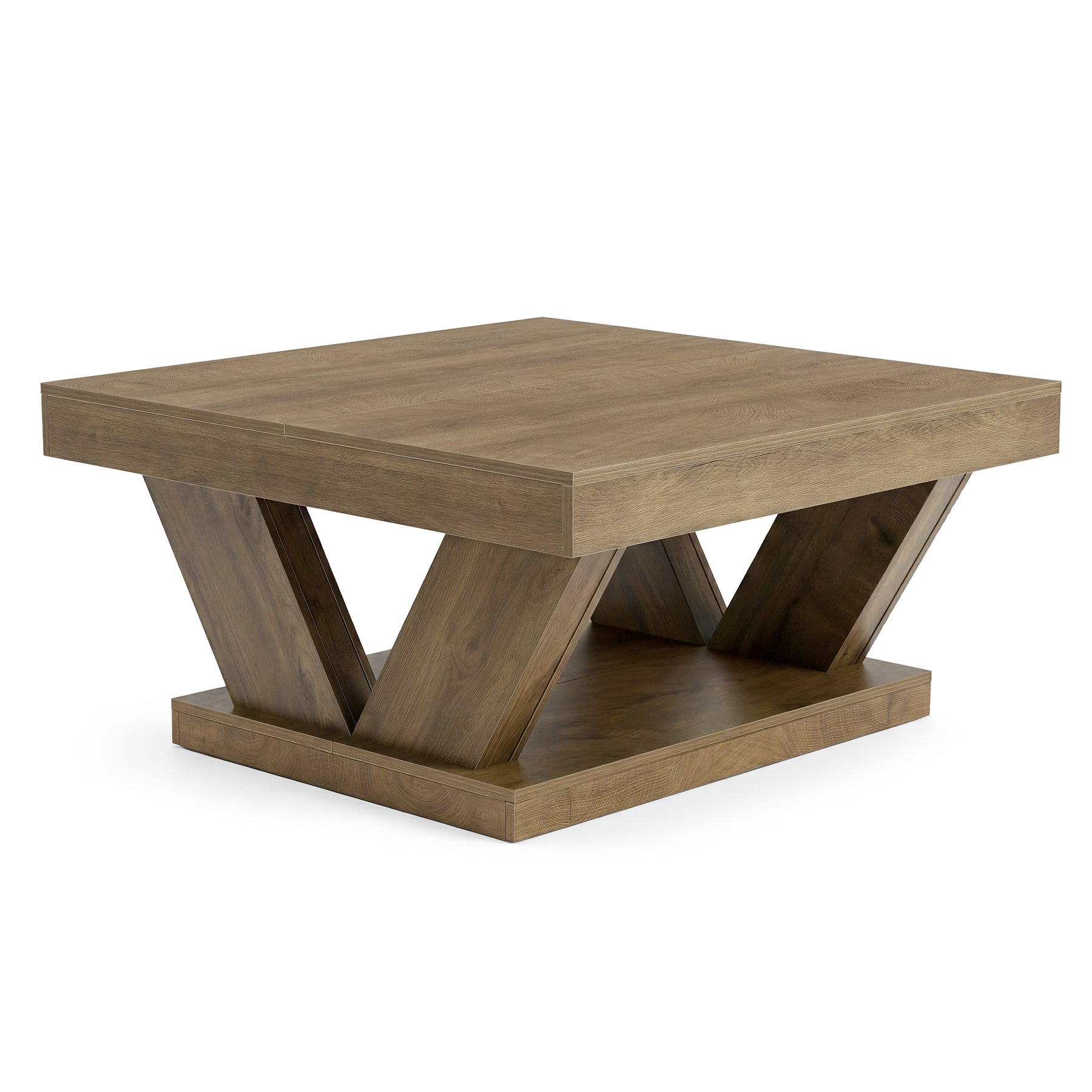Tribesigns Mesa de centro cuadrada de 100x100 cm, Mesa de salón de 2 niveles de estilo rústico con estante de almacenamiento