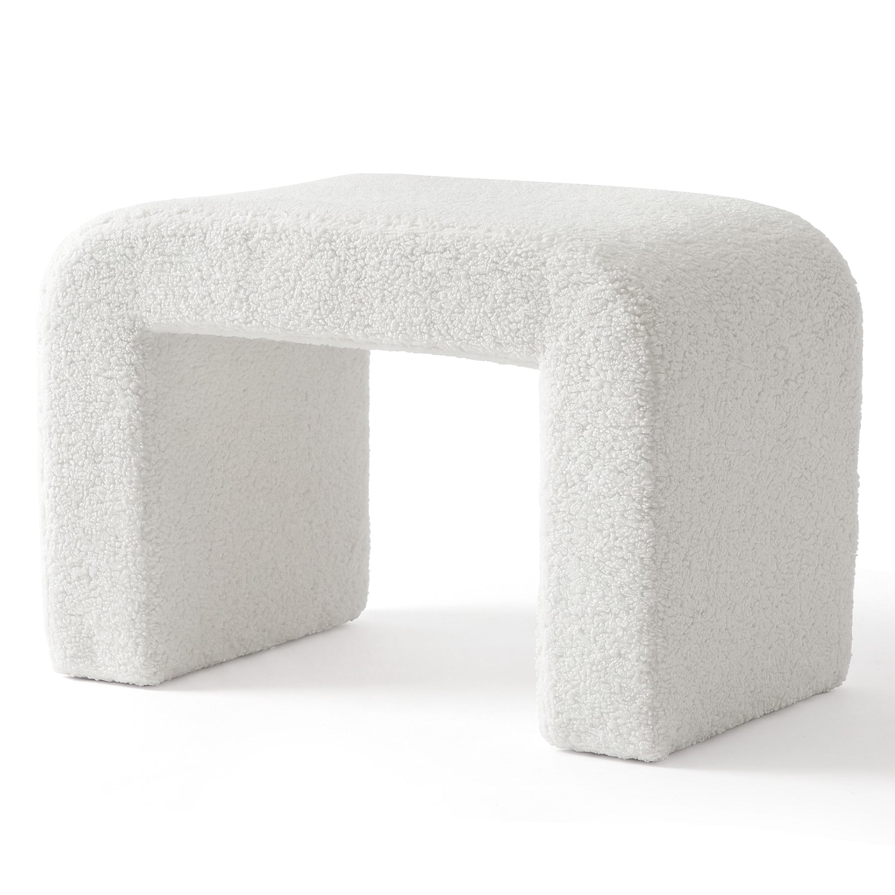 Taburete tapizado en sherpa, Taburete moderno para tocador con funda de osito de peluche