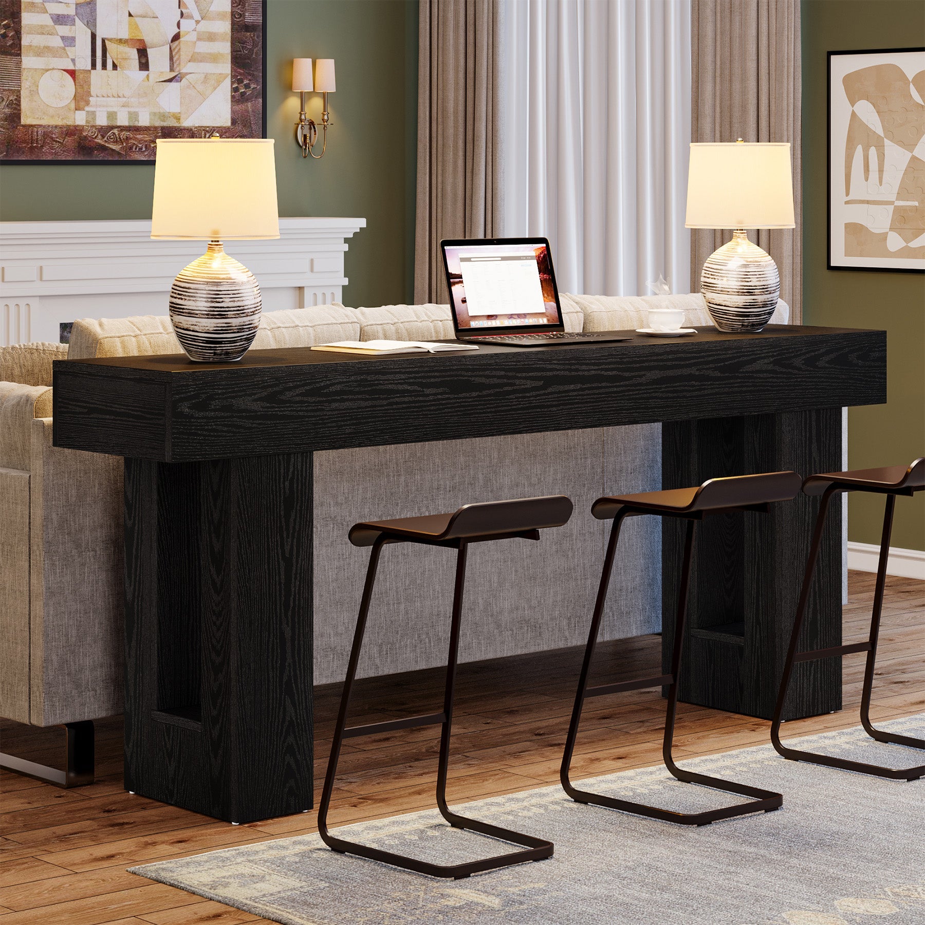 Tribesigns Mesa consola de 160 cm de madera, Mesa de centro rectangular para detrás del sofá