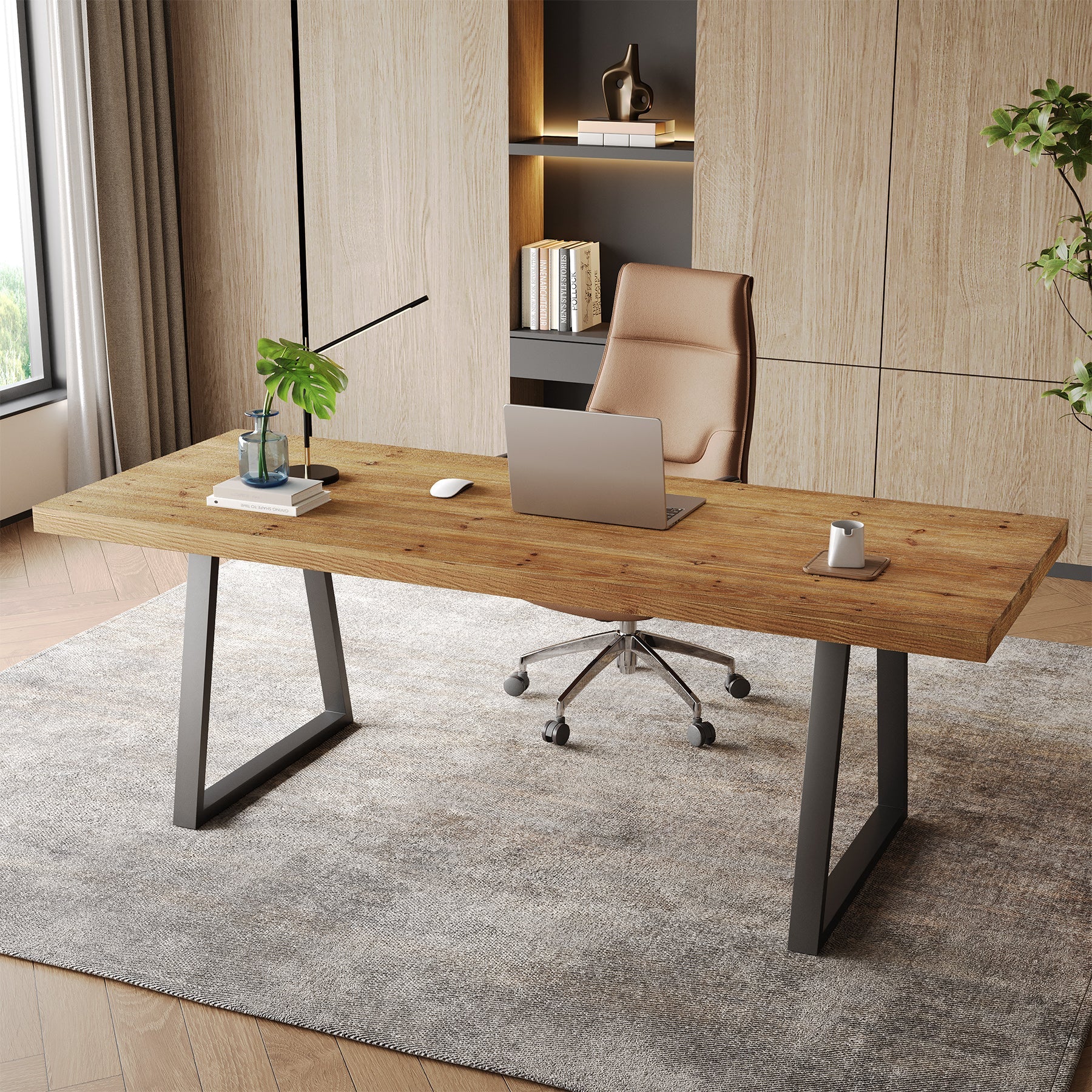 Tribesigns Escritorio industrial de 160 cm con tablero de madera maciza y patas de metal resistentes