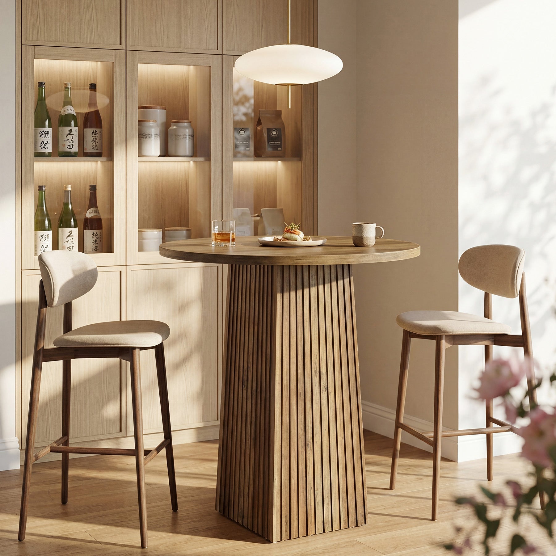 Tribesigns Mesa de comedor redonda de 80 cm, Mesa de pedestal de madera para 2 personas