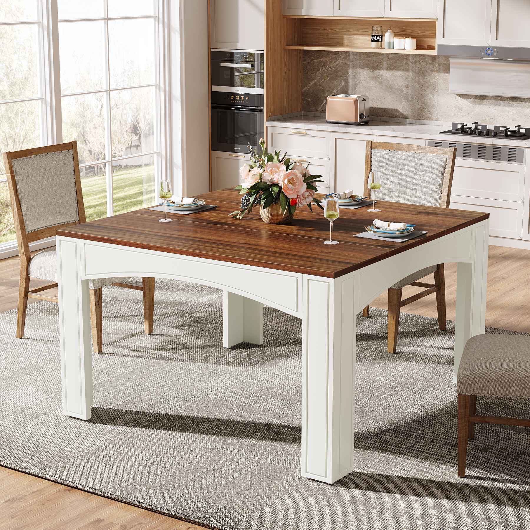 Tribesigns Mesa de comedor de 100 cm, Mesa de comedor de madera para 4 personas en estilo rústico