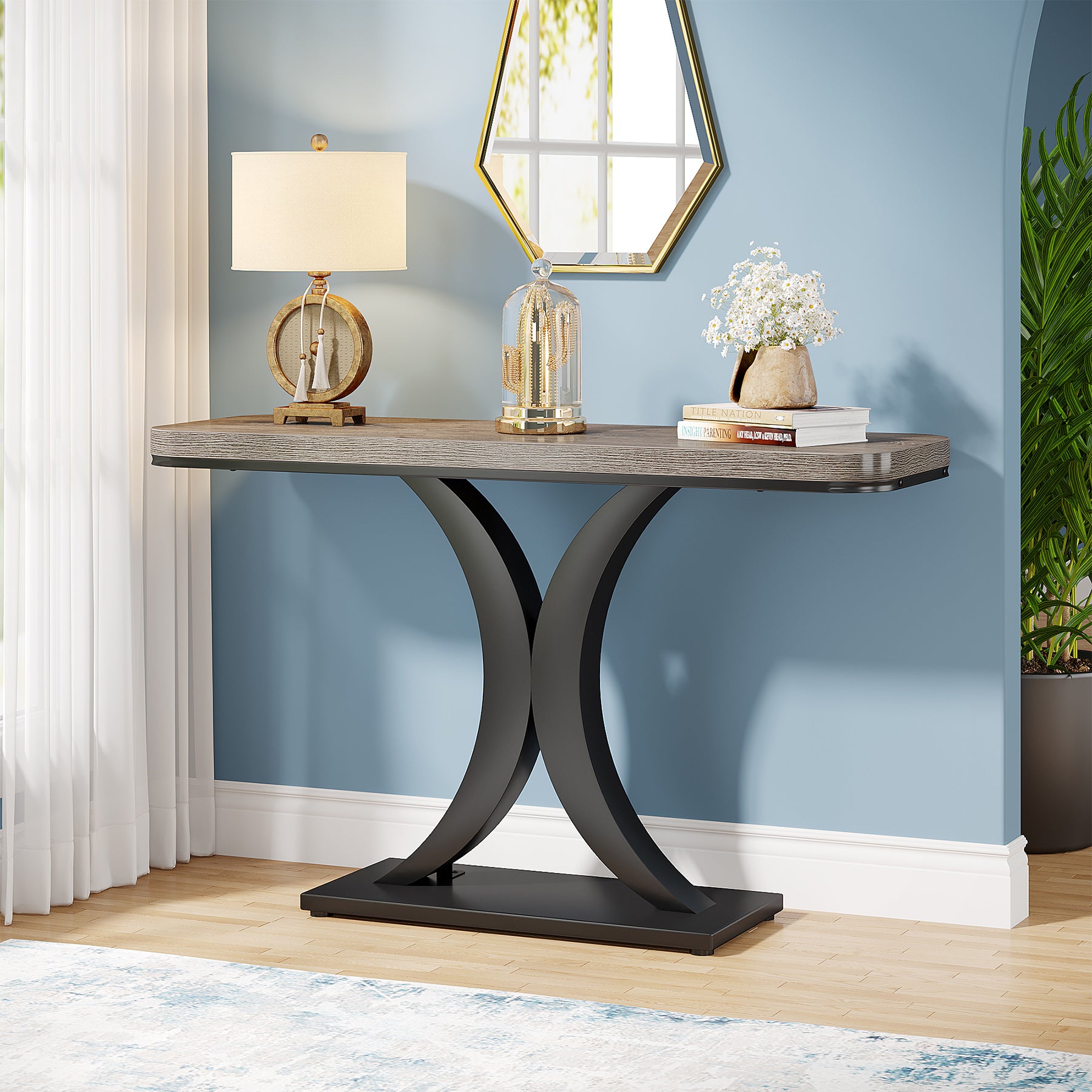 Tribesigns Mesa consola de 40", mesa de vestíbulo de entrada estrecha con base geométrica