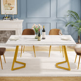 Tribesigns Mesa de Comedor Moderna, Mesa de Cocina de 140 cm con Patas de Metal Dorado para 6 Personas 3