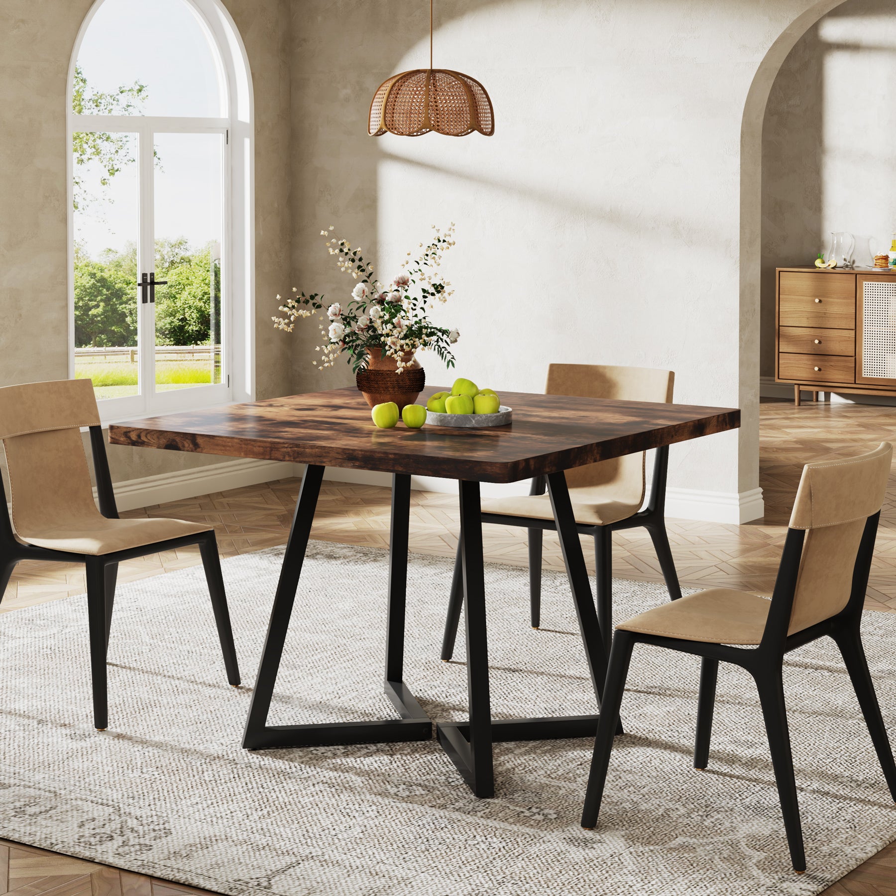 Tribesigns Mesa de Comedor para 4 Personas, Mesa con Patas de Metal Mesa de Comedor de Madera