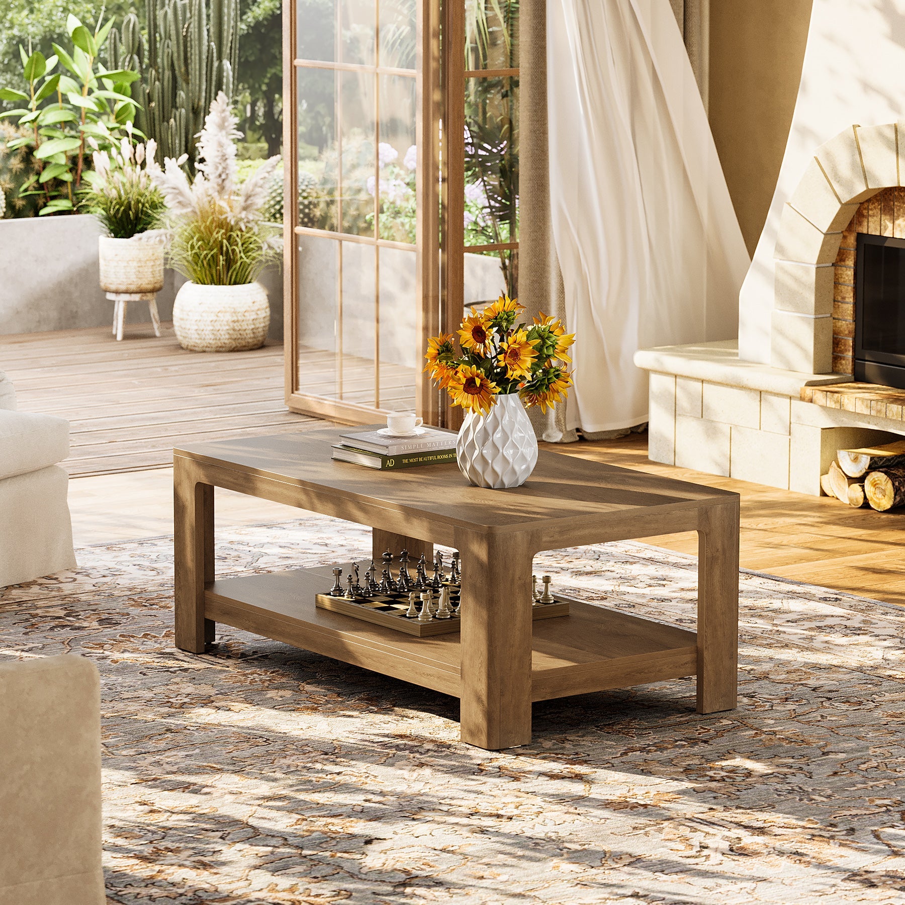 Tribesigns Mesa de centro rectangular de 120 cm con dos niveles de almacenamiento, Mesa de centro de madera para sala de estar