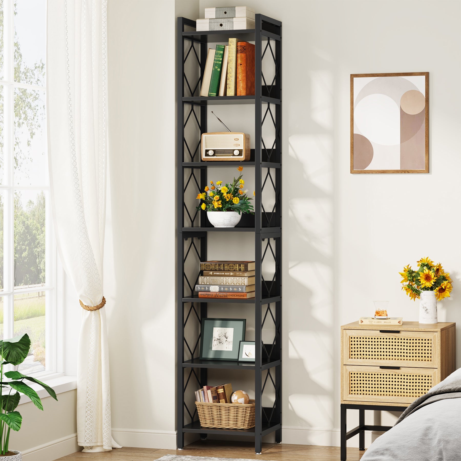 Tribesigns Librería extra alta y estrecha, Estantería de pared de 7 niveles para espacios pequeños