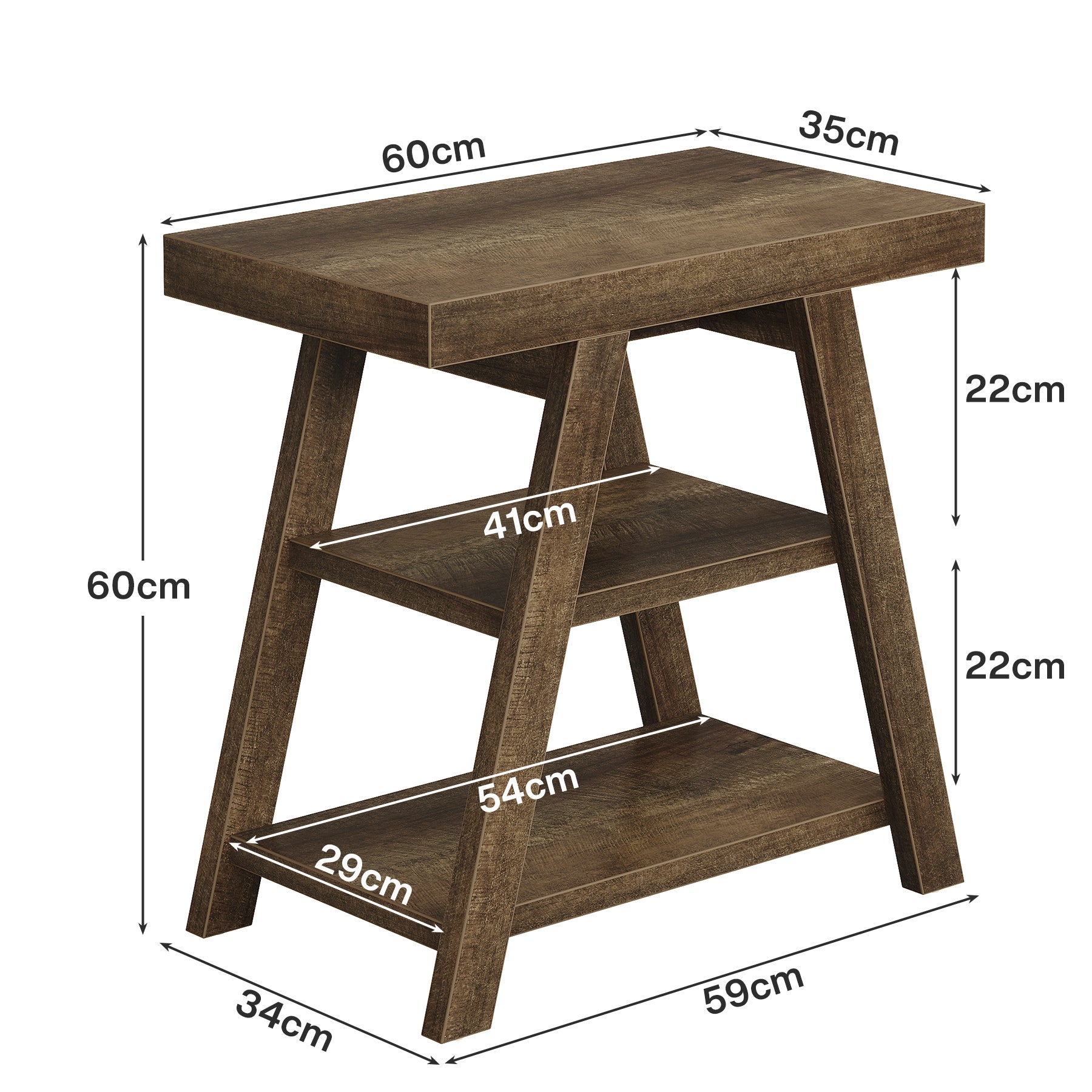 Tribesigns Mesa auxiliar estilo campestre, Mesa auxiliar de madera de tres niveles con patas trapezoidales Mesa auxiliar rústica para sofás y sillones
