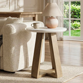 Tribesigns Mesa auxiliar redonda de 50 cm, Mesita de noche moderna blanca para salón y dormitorio 3