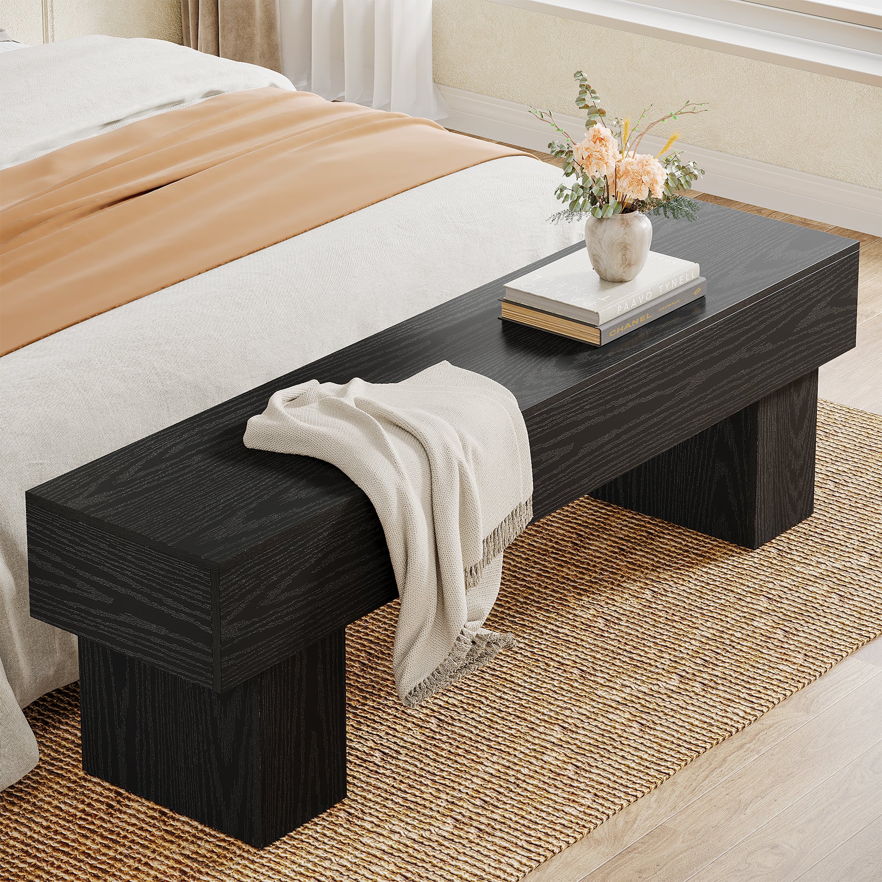 Tribesigns Banco de dormitorio extra largo de 160 cm, Banco rústico de madera para dormitorio