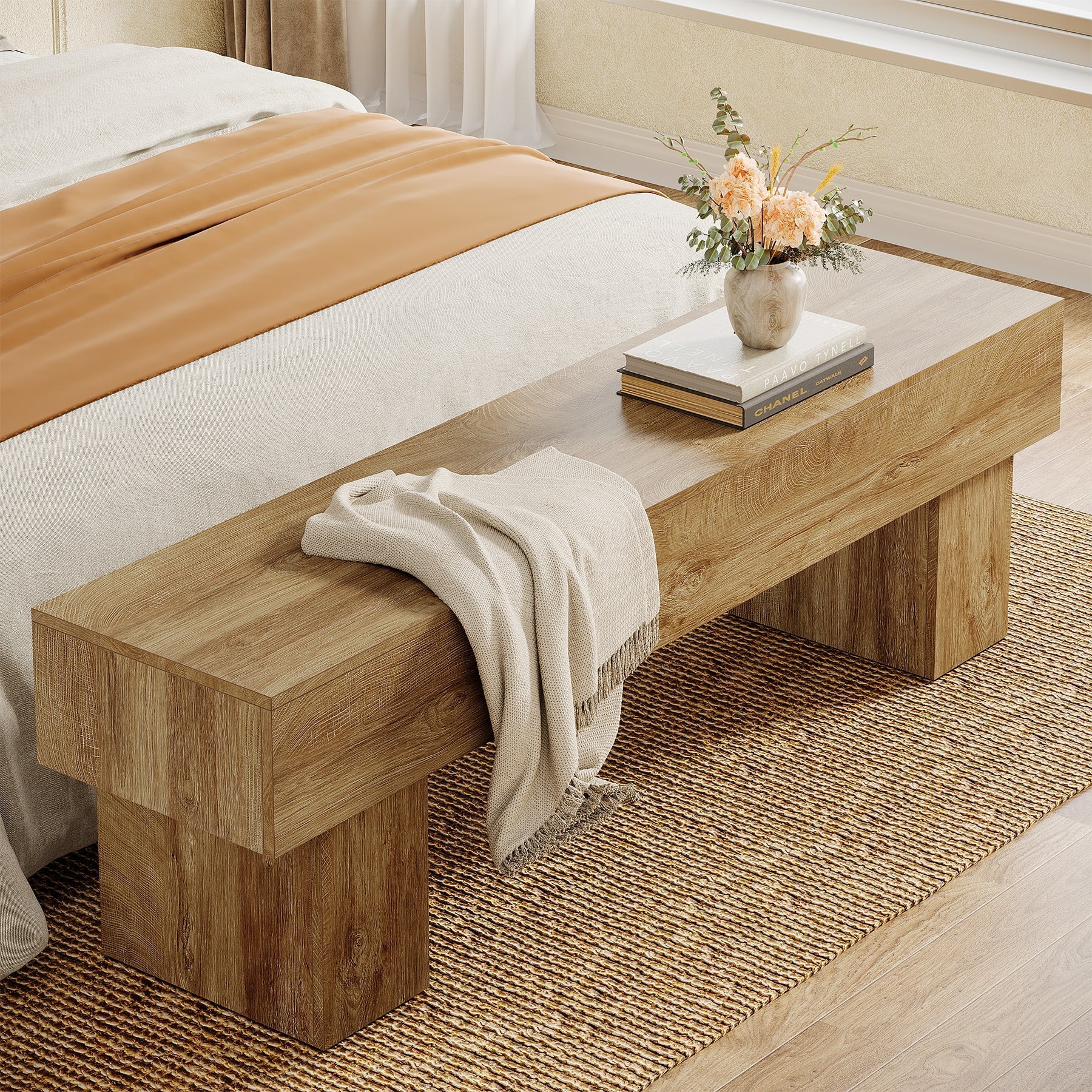 Tribesigns Banco de dormitorio extra largo de 160 cm, Banco rústico de madera para dormitorio