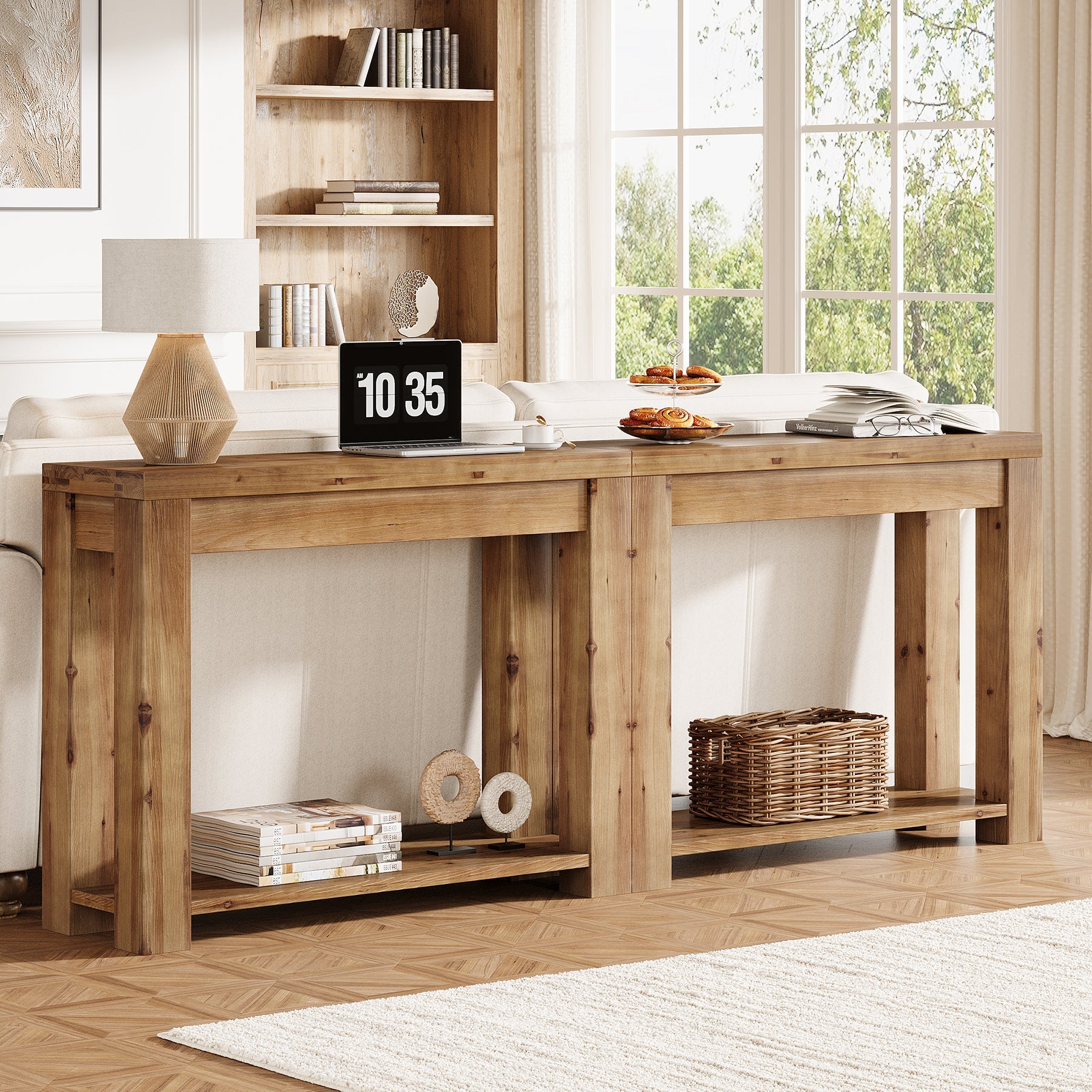 Tribesigns Consola de estilo rústico de madera maciza de 110 cm, Mesa auxiliar estrecha para salón y recibidor