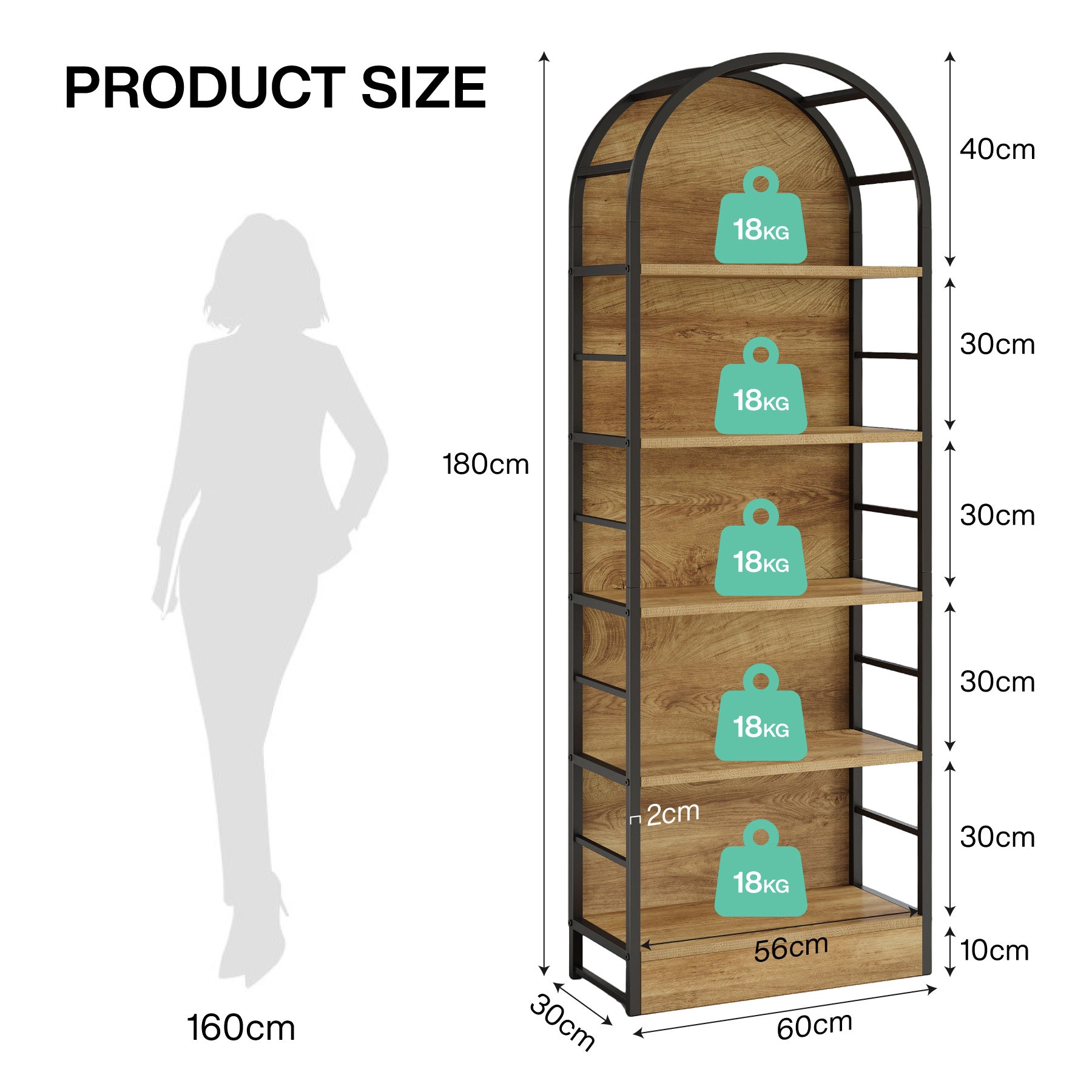 Tribesigns Estantería 180 cm de altura, Estantería industrial de 5 niveles con diseño curvo