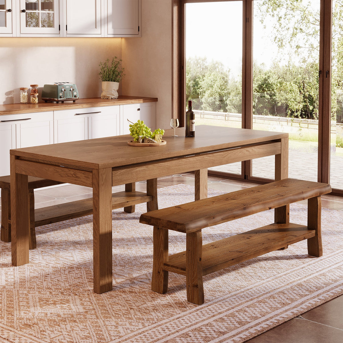 Tribesigns Banco zapatero de madera maciza de 140 cm con estante, Banco de estilo rústico para 2 o 3 personas
