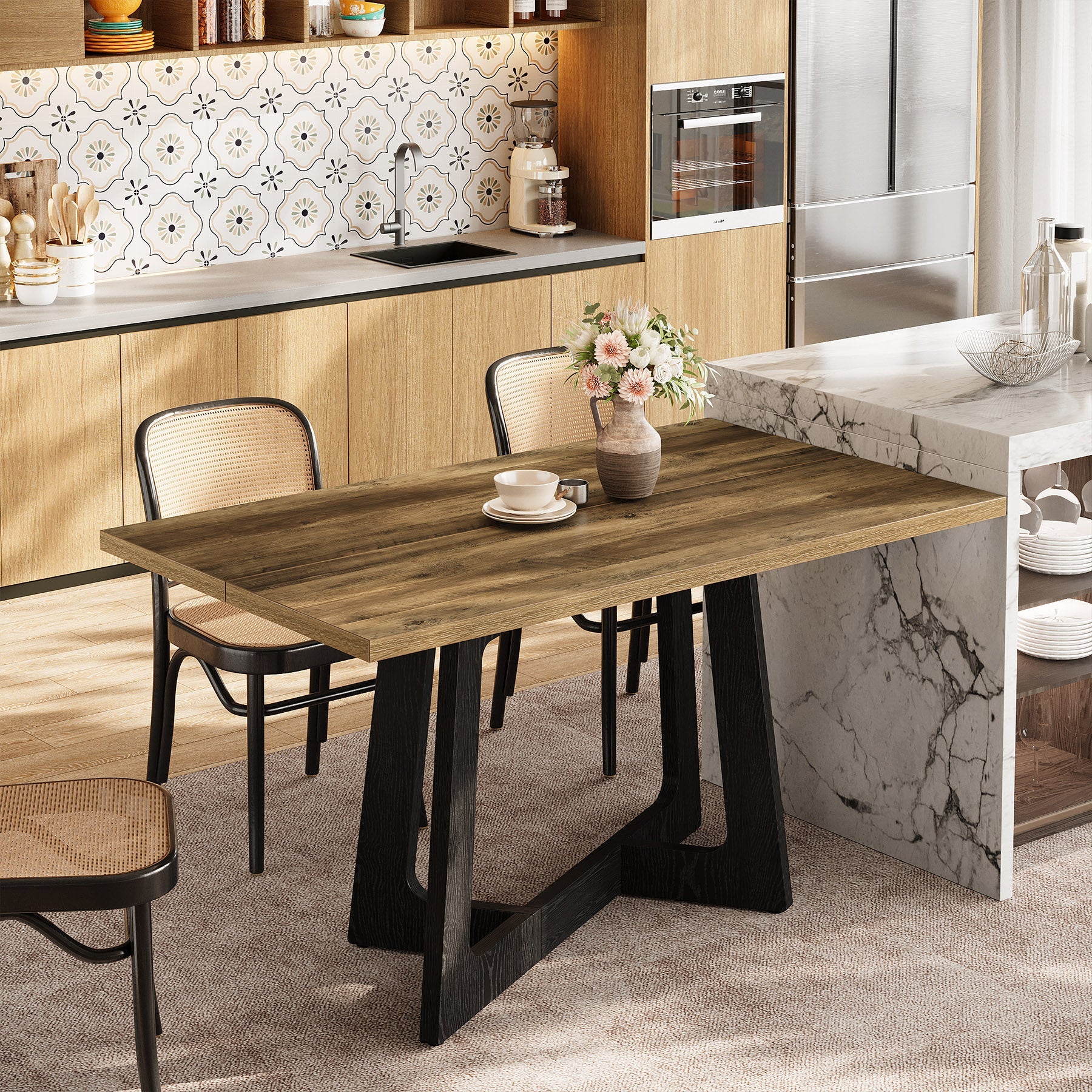 Tribesigns Mesa de comedor de 120 x 79 cm para 2-4 personas con base robusta