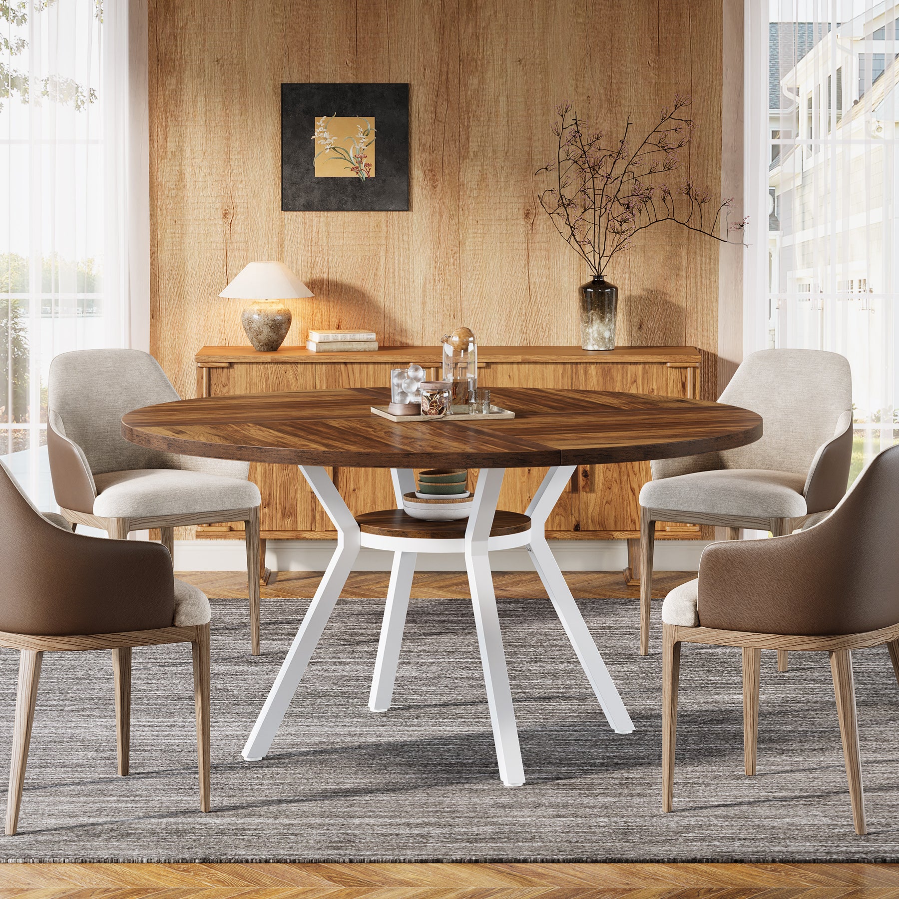 Tribesigns Mesa de comedor redonda, Mesa de comedor de cocina moderna de 120 cm para 4 personas