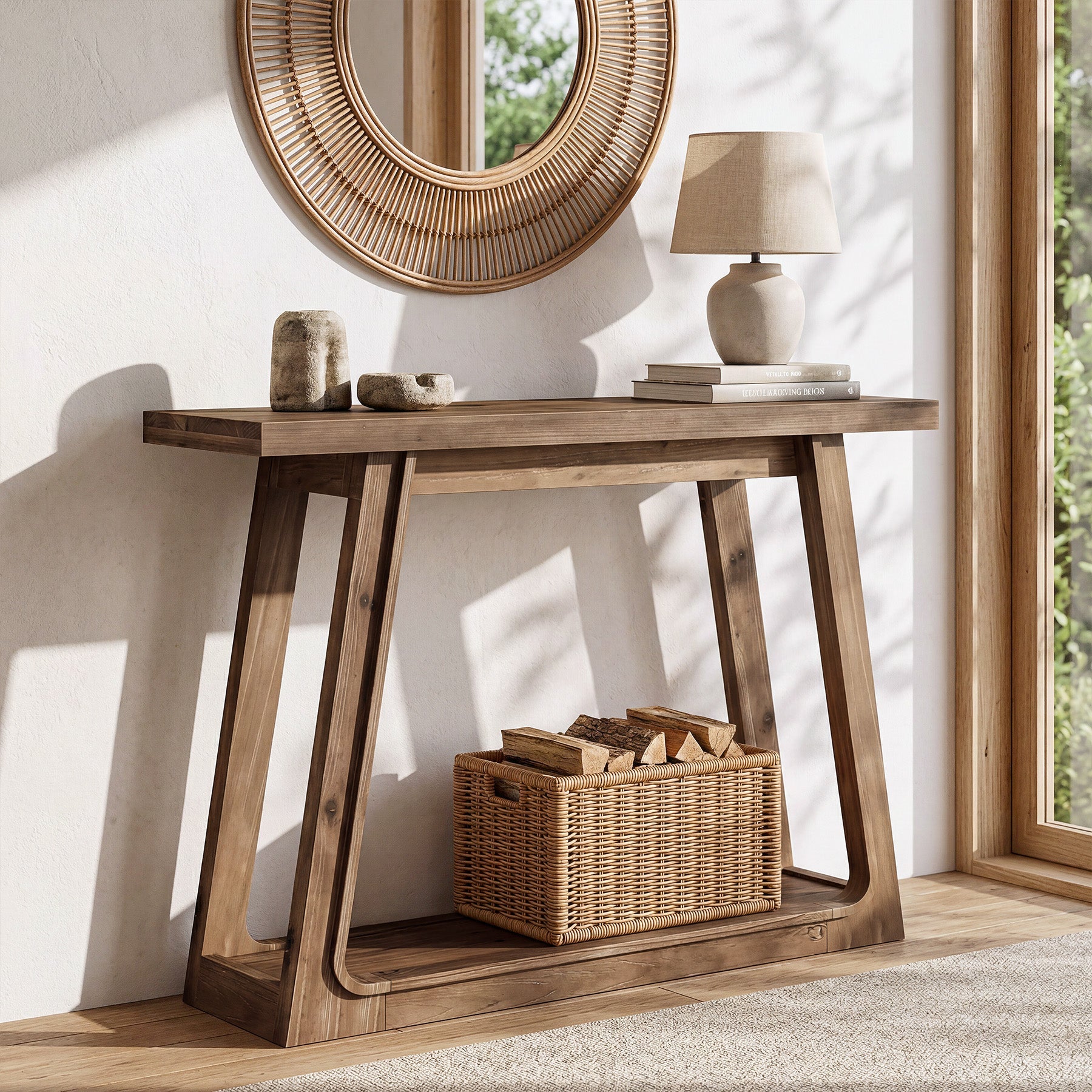 Tribesigns Massivholz Konsolentisch 105 cm mit Ablage, 2-stufiger Sofatisch im Landhausstil