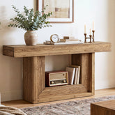 Tribesigns Mesa consola estrecha de madera maciza de 160 cm, Estilo rústico con estructura en forma de U y estante 3