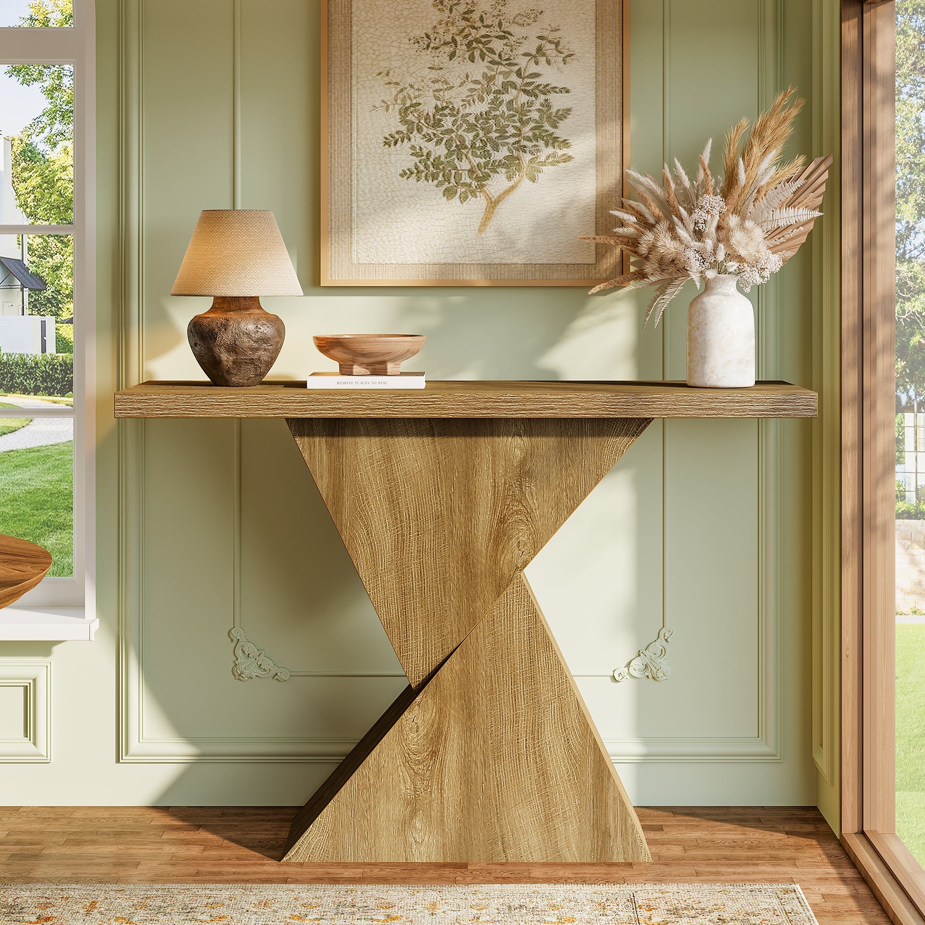 Tribesigns Mesa consola geométrica de 105 cm, Mesa de banco estrecha de estilo rústico