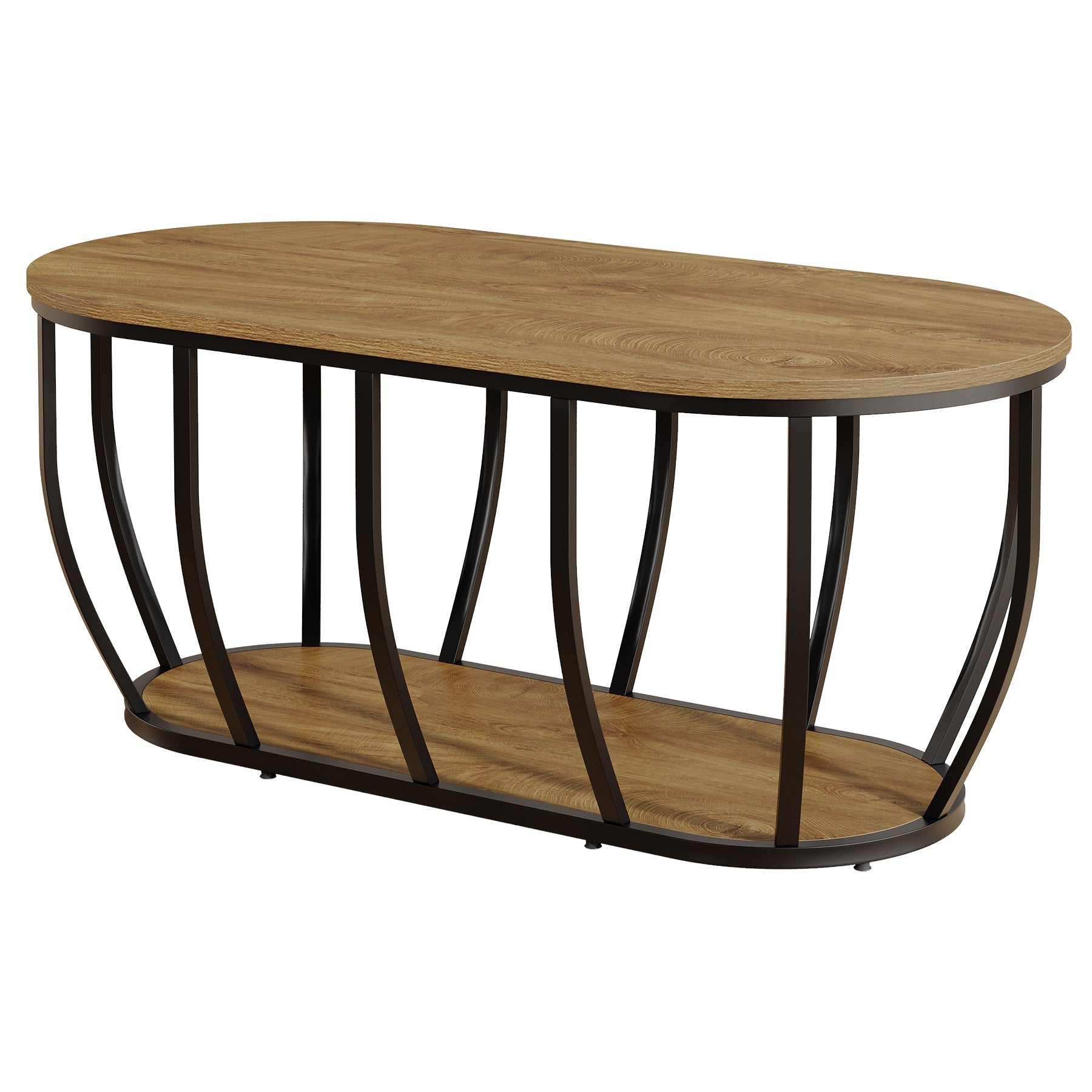 Tribesigns Mesa de centro ovalada de 120 cm de estilo industrial con 2 estantes