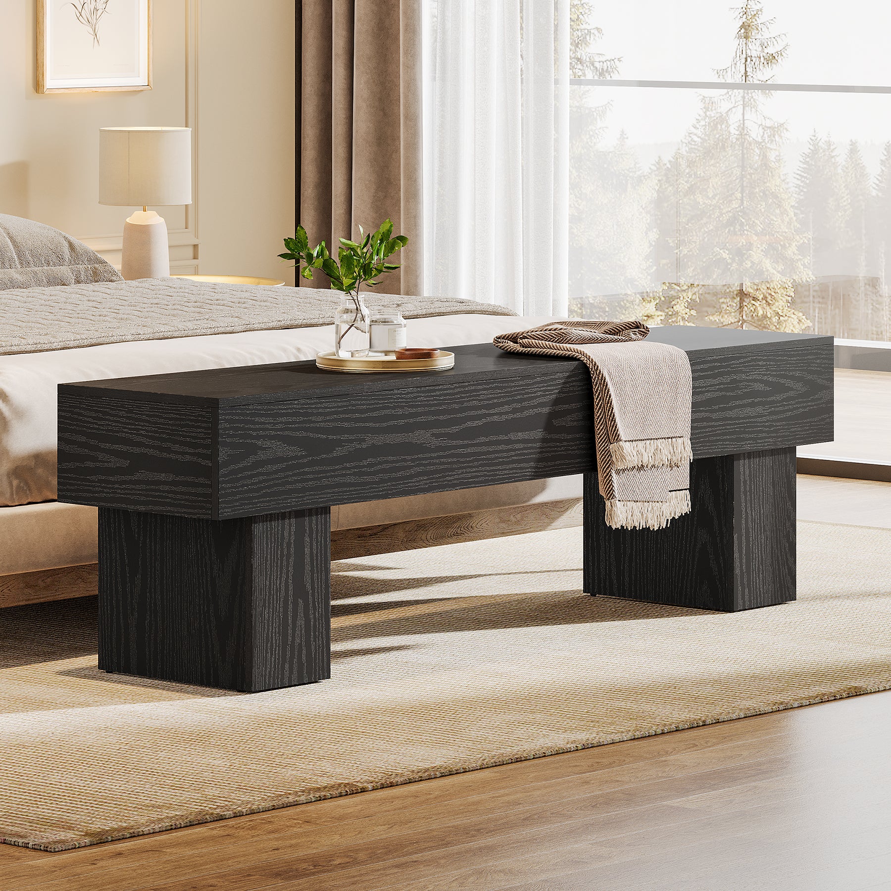 Tribesigns Banco de dormitorio extra largo de 160 cm, Banco rústico de madera para dormitorio