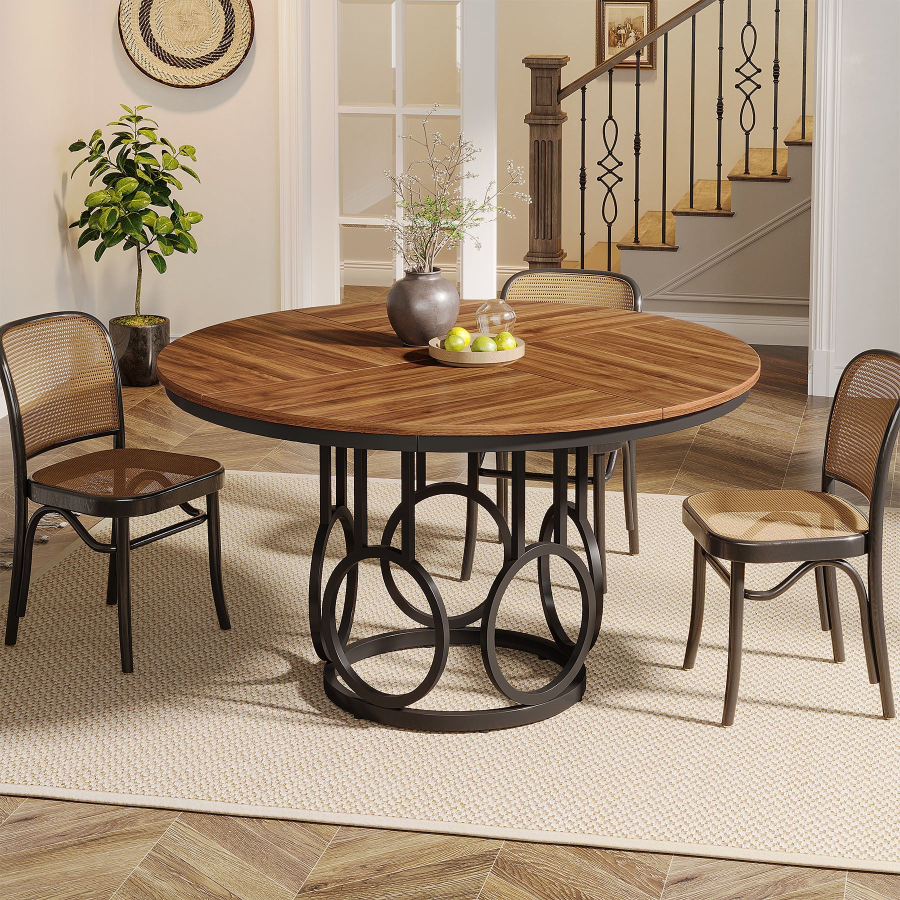 Tribesigns Mesa de comedor rústica con patas de metal y mesa de cocina redonda