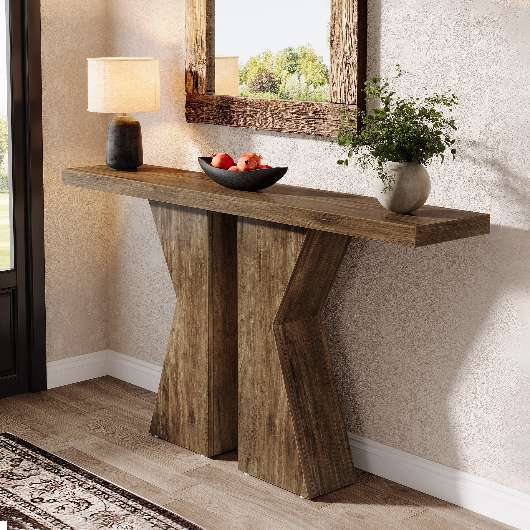 Tribesigns Mesa consola de madera, Mesa de entrada para sofá con estructura en forma de K