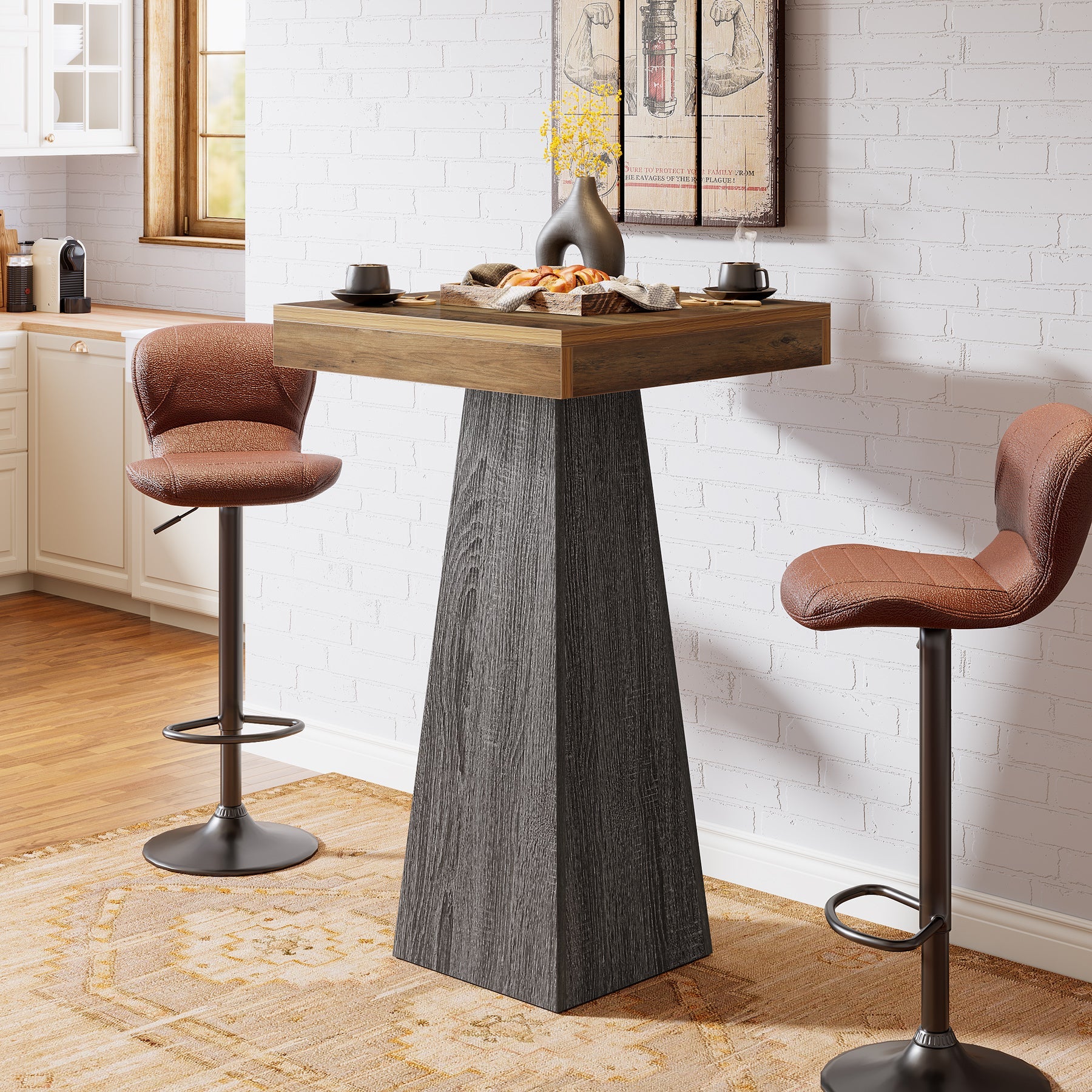 Tribesigns Mesa de bar de 102 cm de altura, Mesa cuadrada de pie para espacios pequeños con base estable