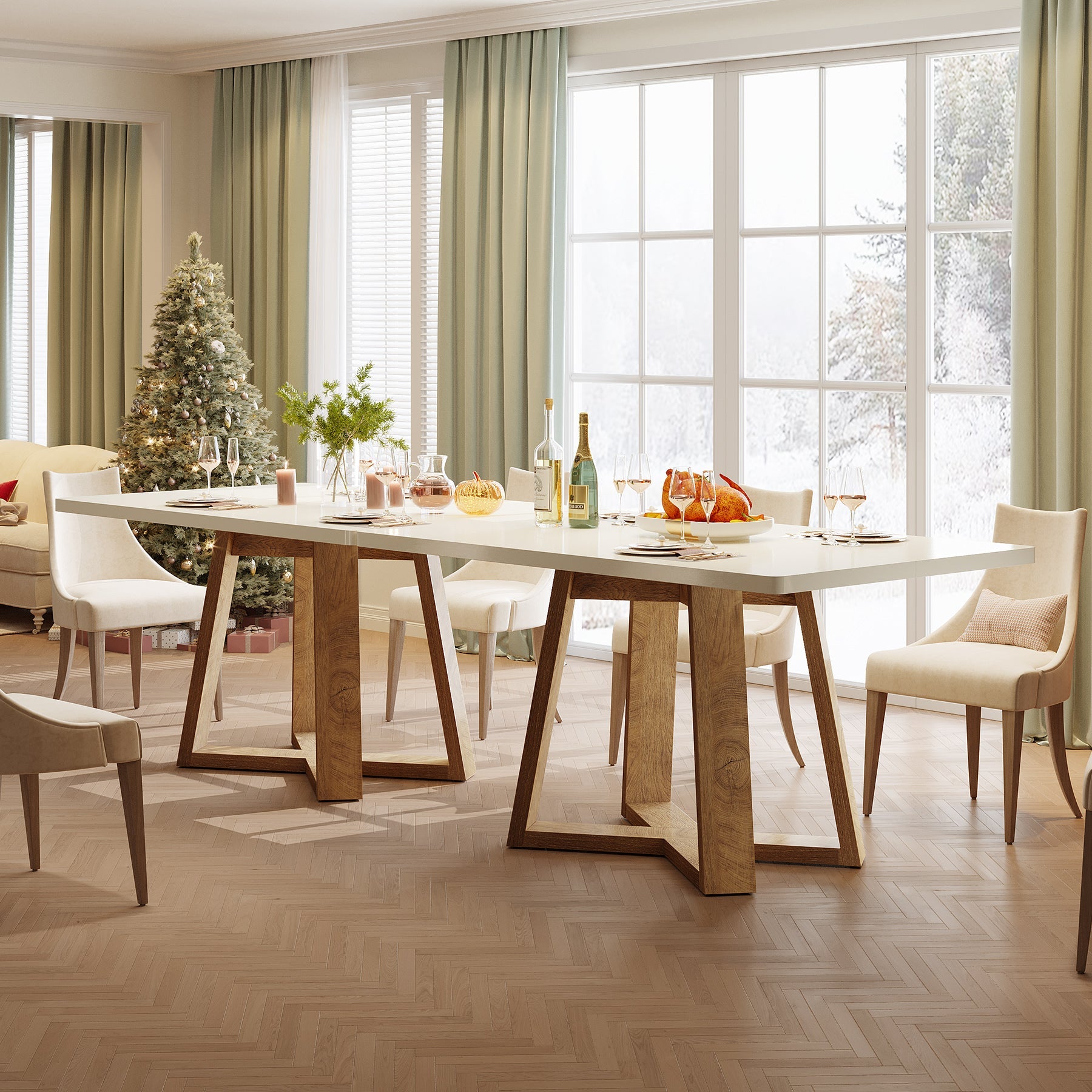 Tribesigns Mesa de comedor para 4 personas 120 cm, Mesa de cocina rectangular de estilo rústico con tablero de alto brillo