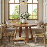 Tribesigns Mesa de comedor redonda de 120 cm, Mesa de cocina rústica de madera maciza con base de caballete para 4 personas 3