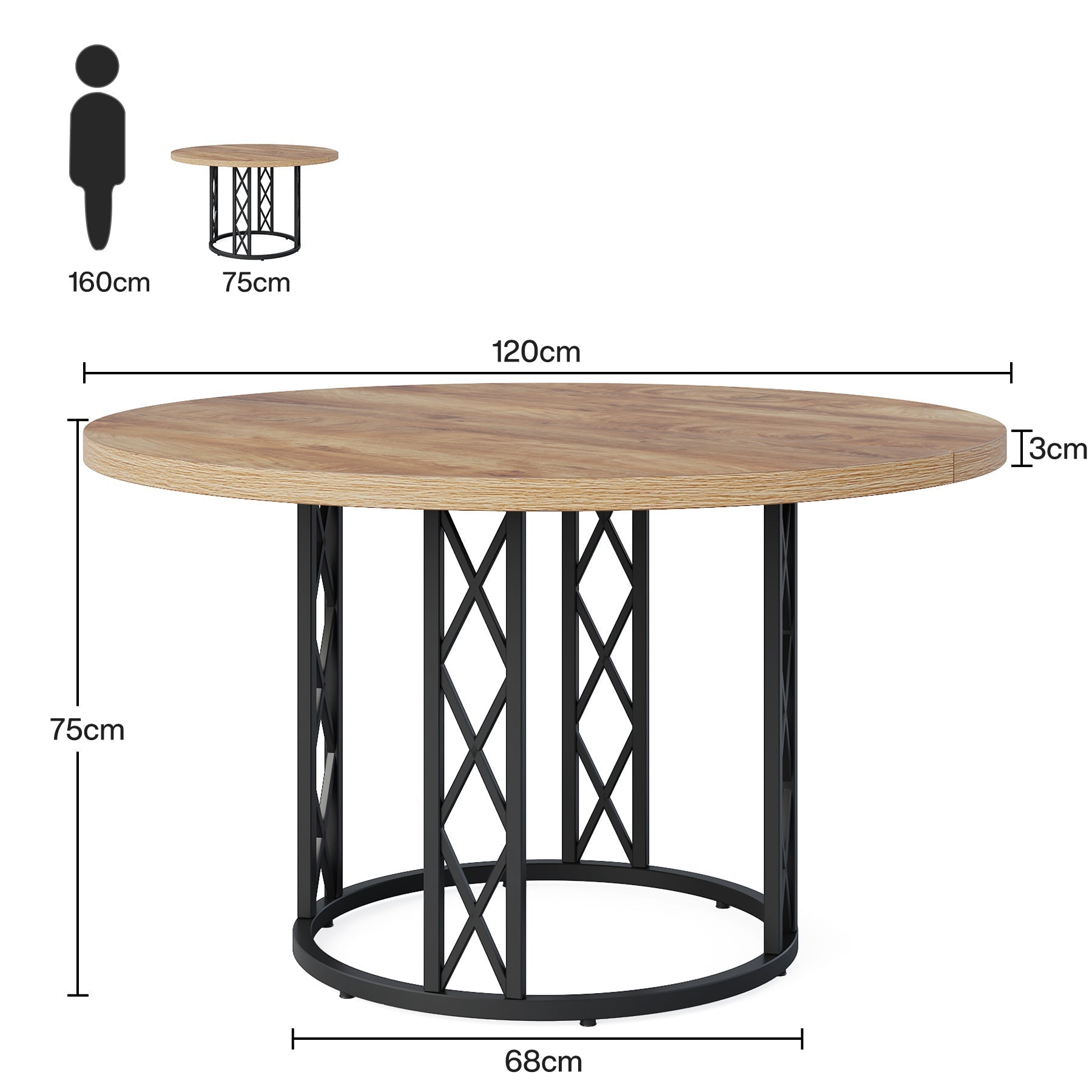 Tribesigns Mesa de comedor redonda de 120 cm para 4-6 personas, Mesa de cocina moderna con estructura metálica