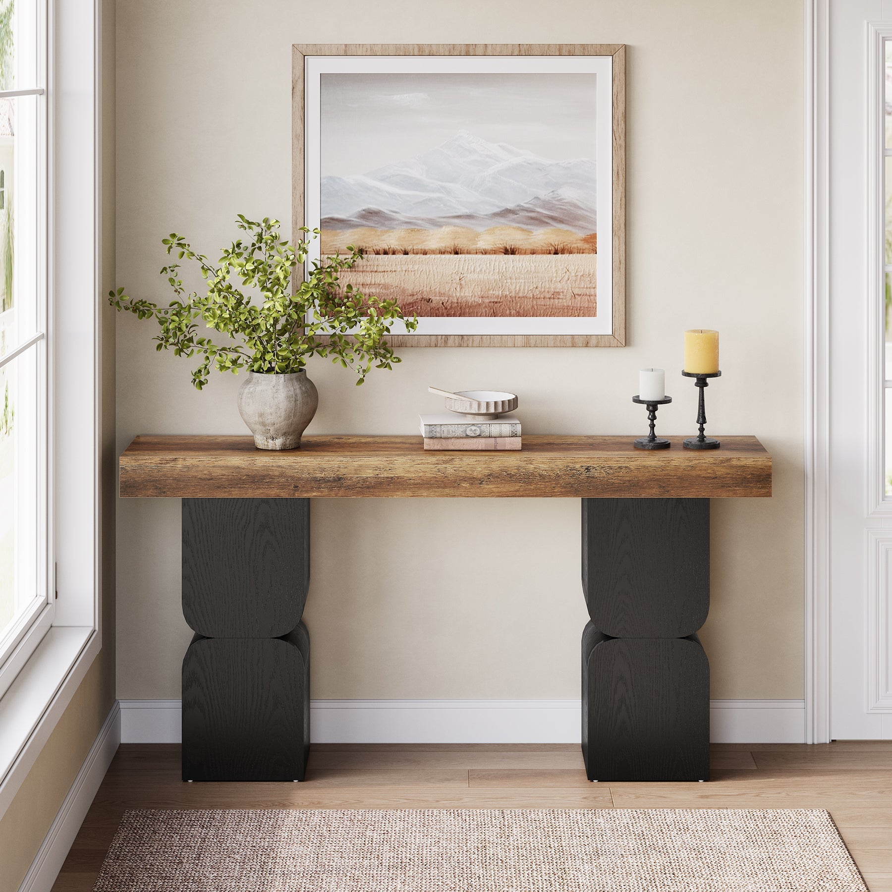 Tribesigns Mesa consola de 160 cm, Moderna mesa de sofá detrás del sofá con diseño de bloques de color para pasillo y sala de estar