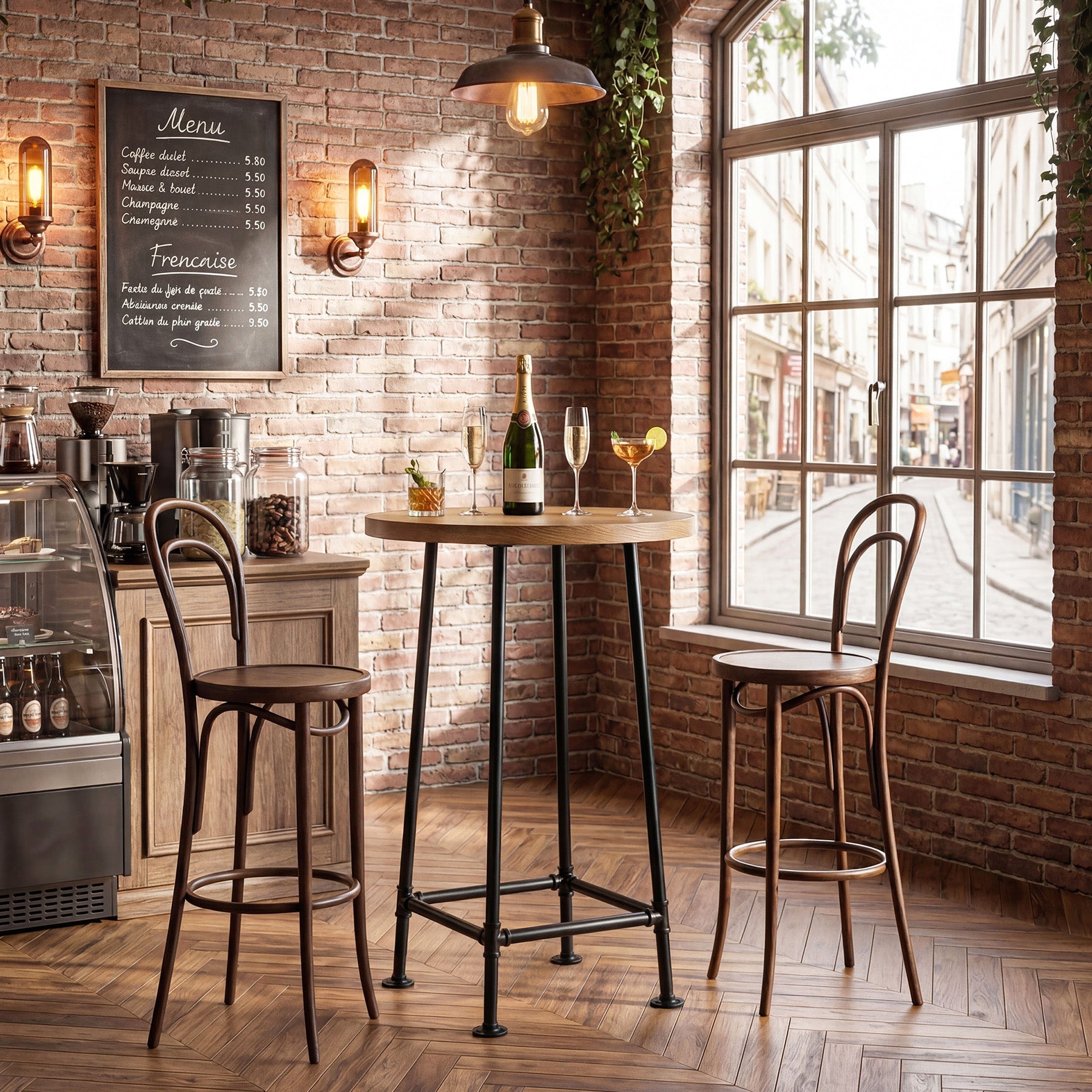 Tribesigns Mesa redonda de bar de 95 cm con reposapiés metálico, Mesa alta de estilo industrial para cocina y bistró (solo la mesa)