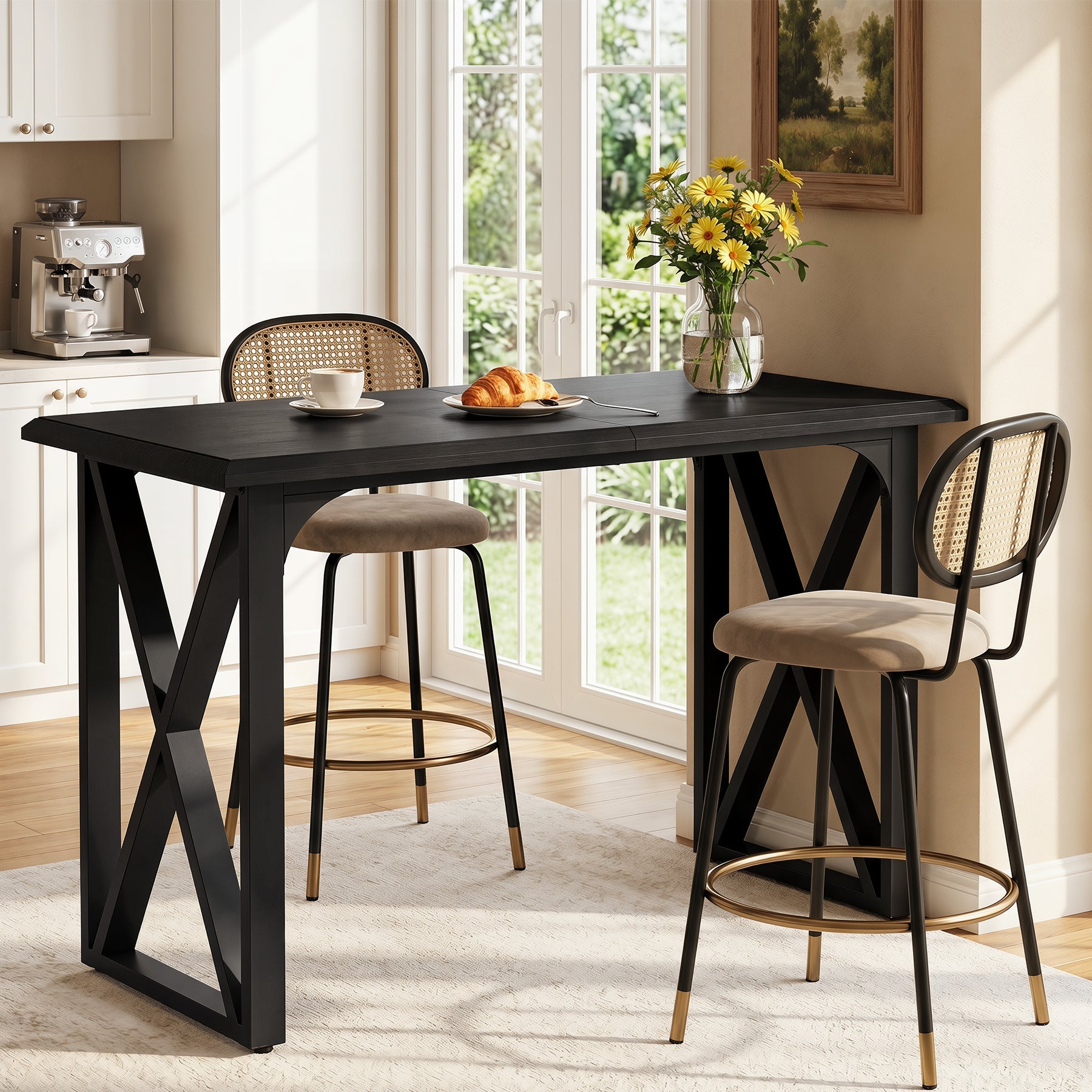 Tribesigns Mesa alta de 140 cm de estilo industrial con estructura metálica en forma de X para 2-4 personas