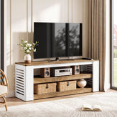 Mueble bajo para TV de 160 cm para televisores de hasta 75 pulgadas, Mueble de 3 niveles con espacio de almacenamiento y laterales de lamas 3