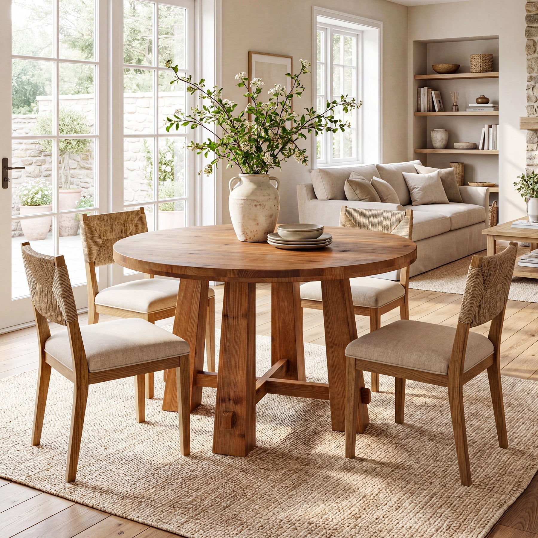 Tribesigns ronde massief houten eettafel 100 cm, landelijke keukentafel met kruisframe voor 2–4 personen